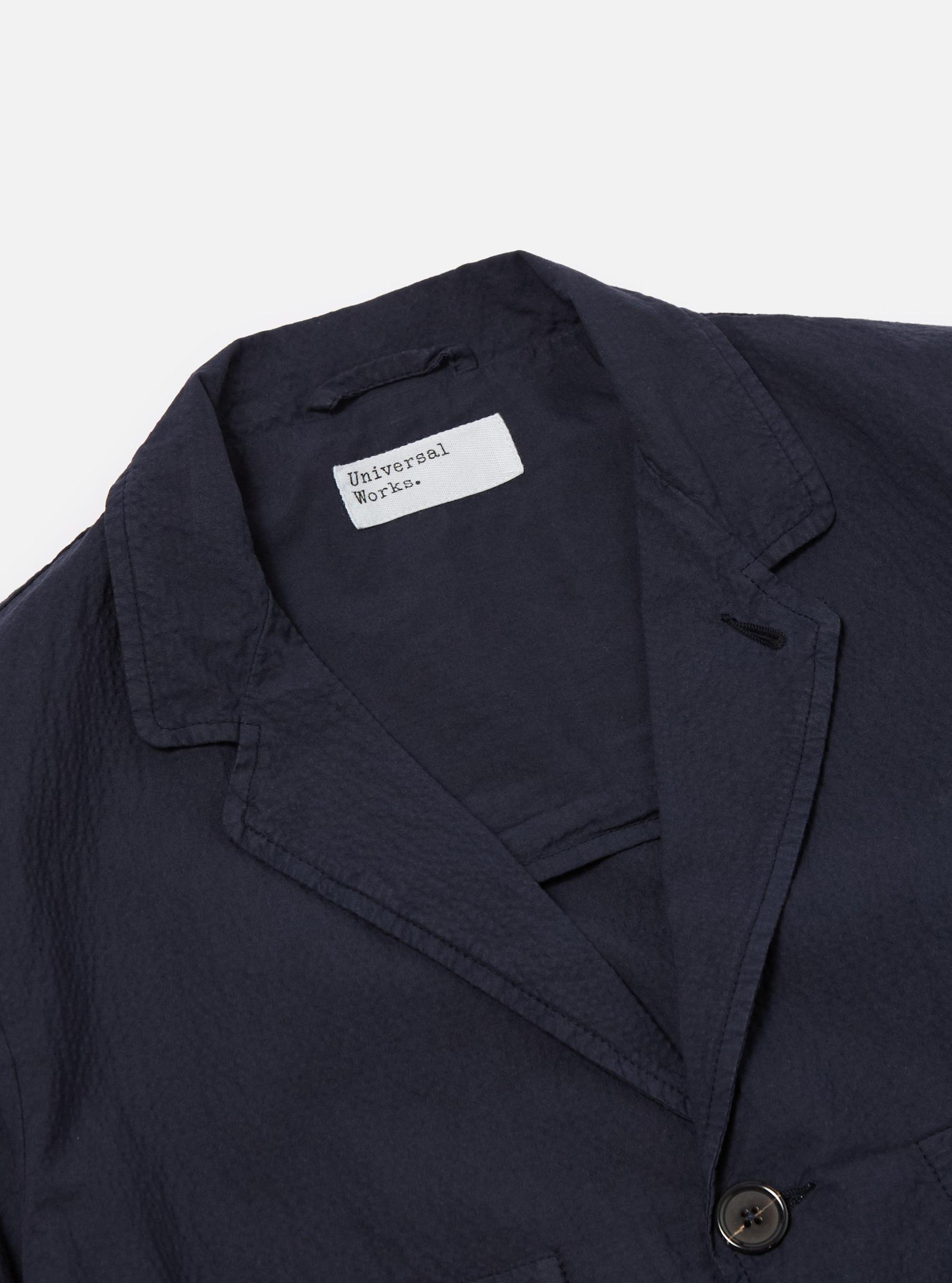 Universal Works Five Pocket Jacket in Navy Seersucker II Product Image