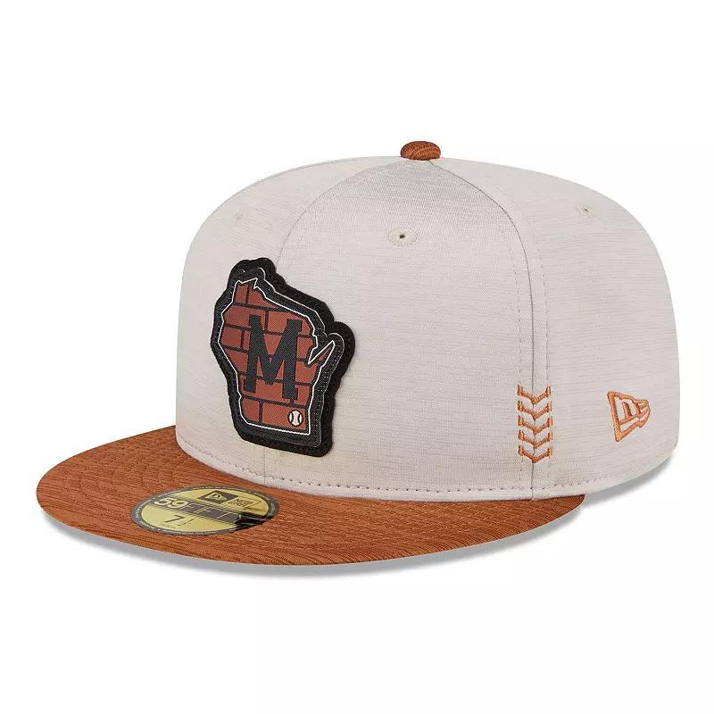 Mens New Era Stone/Brown Milwaukee Brewers 2024 Clubhouse 59FIFTY Fitted Hat Product Image