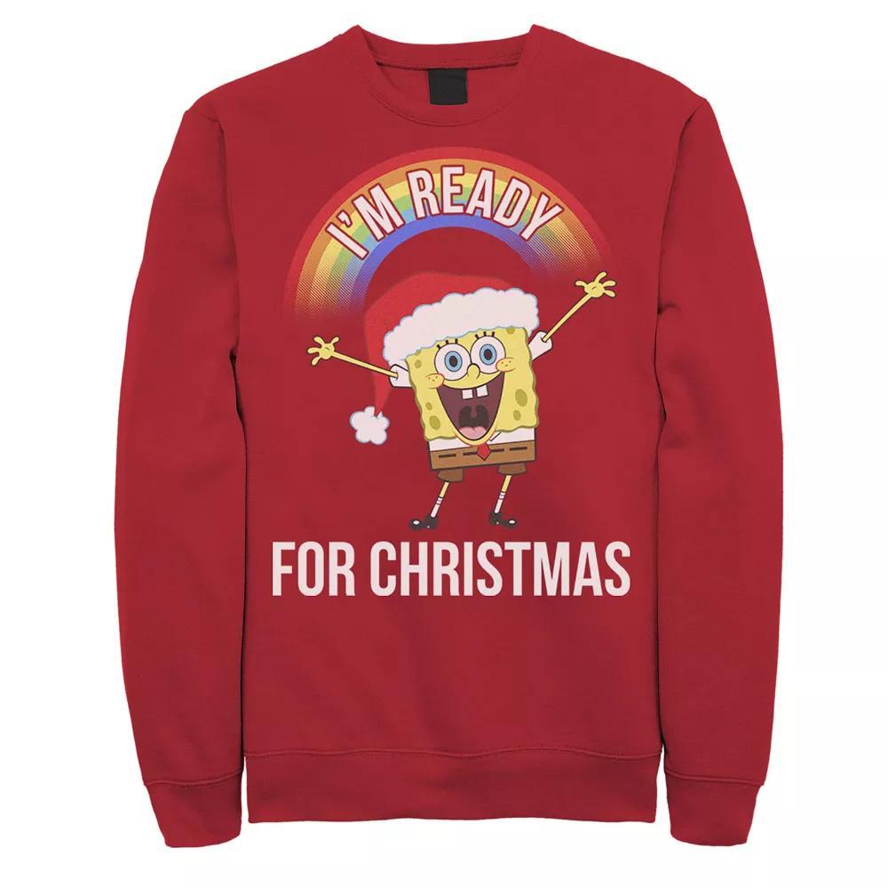 Men's Nickelodeon SpongeBob SquarePants I'm Ready For Christmas Rainbow Graphic Fleece Pullover,  Product Image