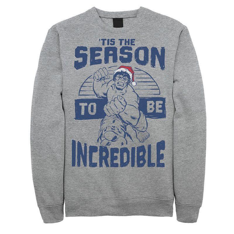 Men's Marvel The Hulk 'Tis The Season To Be Incredible Christmas Sweatshirt, Size: XXL, Athletic Grey Product Image