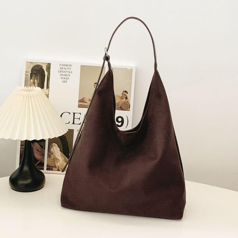 Set: Faux Suede Tote Bag With Pouch Product Image