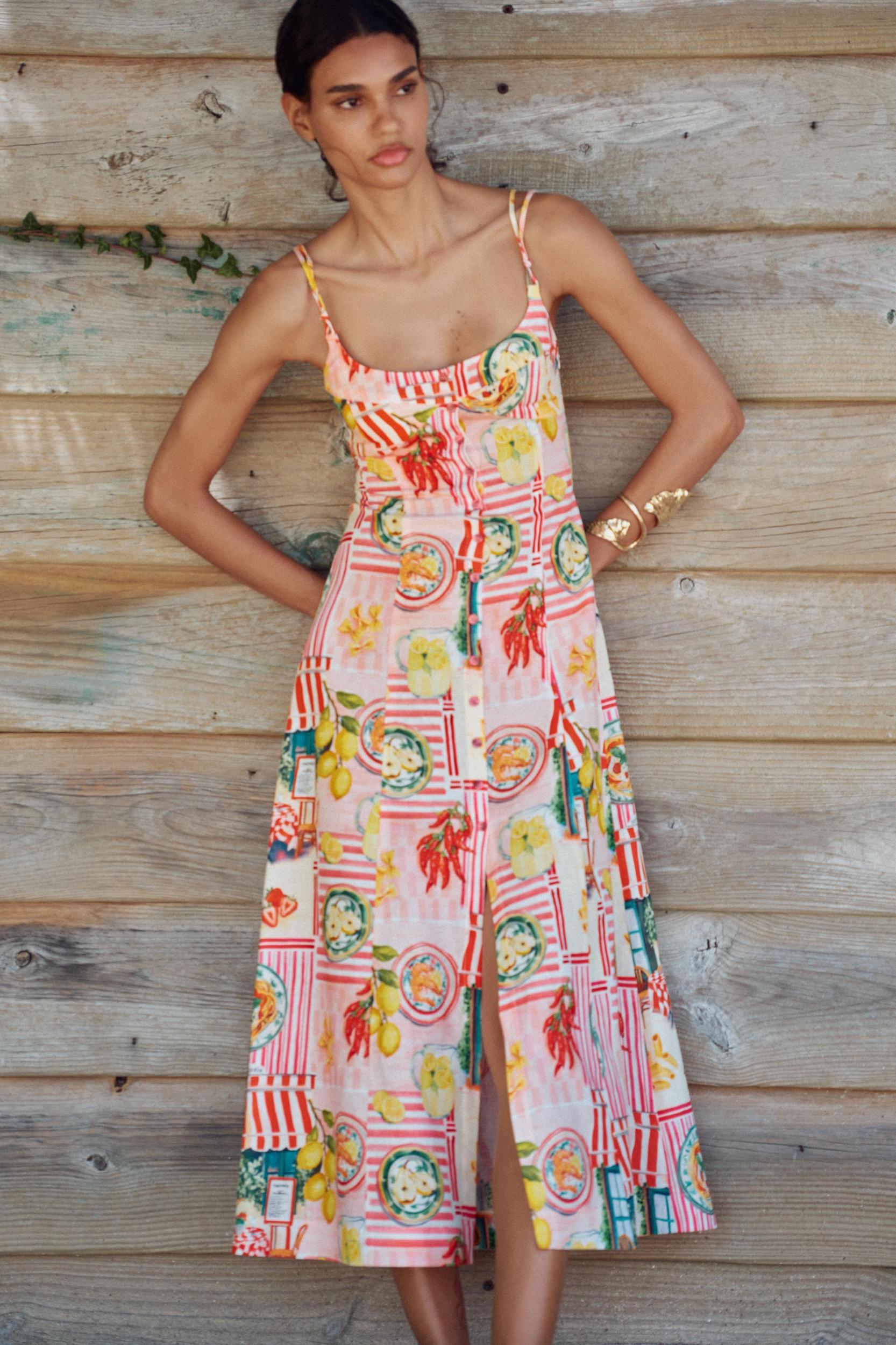 PATCHWORK PRINT LINEN MIDI DRESS Product Image