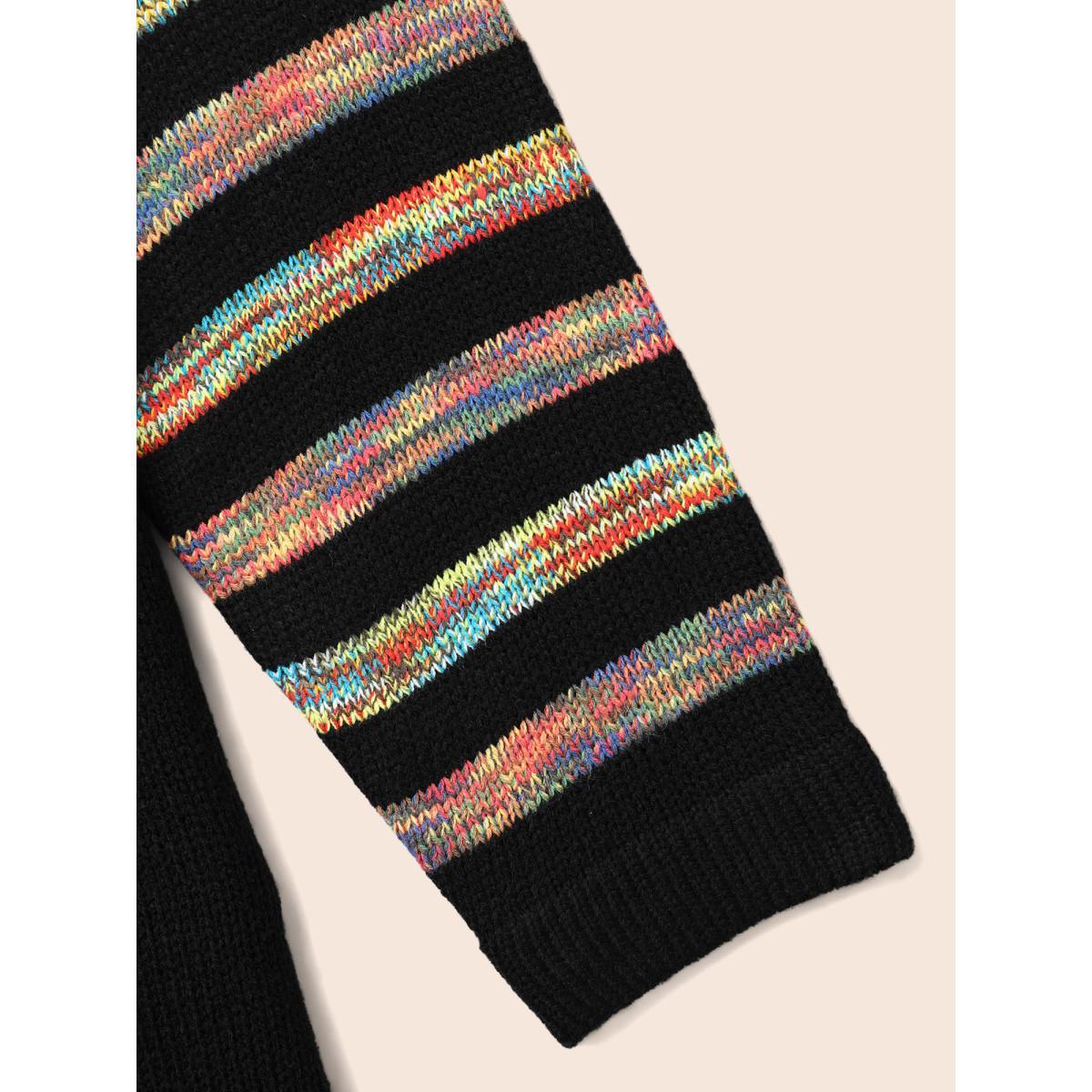 Plus Size Contrast Heart Jacquard Drop Shoulder Pullover Black Women Casual Loose Long Sleeve V-neck Everyday Pullovers BloomChic 22-24/3X Product Image