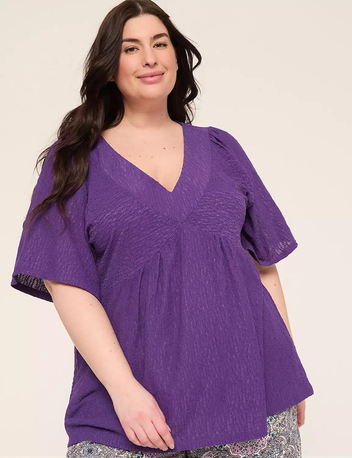 Dolman-Sleeve V-Neck Shirred Top Product Image