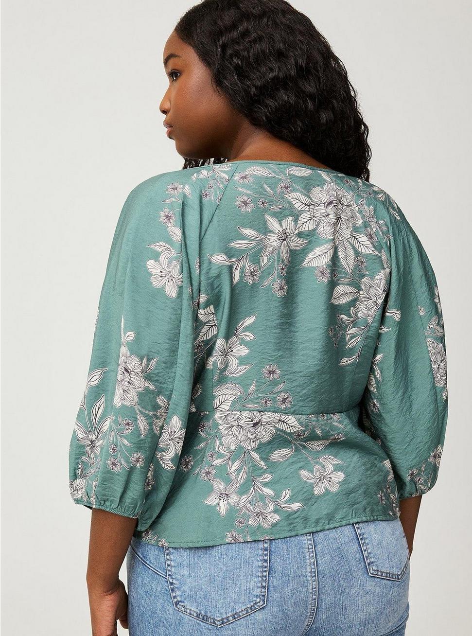 Button Front V-Neck Crop Blouse  Product Image