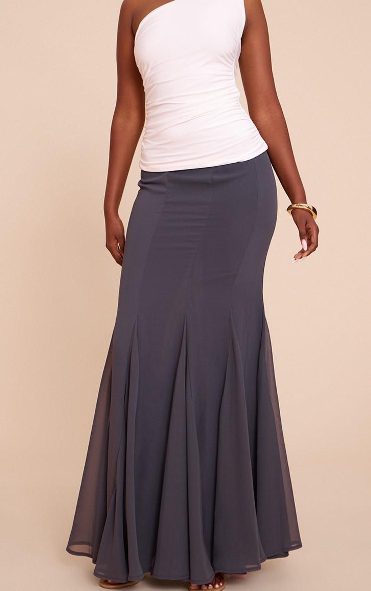 Charcoal Chiffon Godet Hem Maxi Skirt Product Image