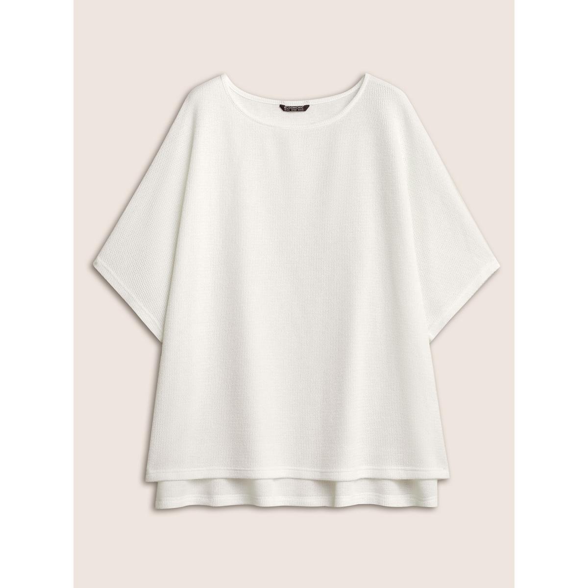 Plus Size Plain Textured Dolman Sleeve Loose T-shirt White Women Casual Non Plain Round Neck Everyday T-shirts BloomChic 22-24/3X Product Image