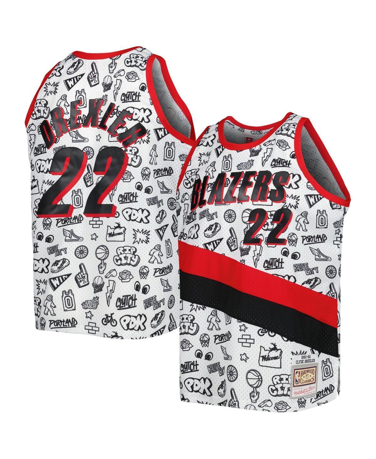 Mens Mitchell & Ness Clyde Drexler Portland Trail Blazers 1991-92 Hardwood Classics Doodle Swingman Player Jersey Product Image