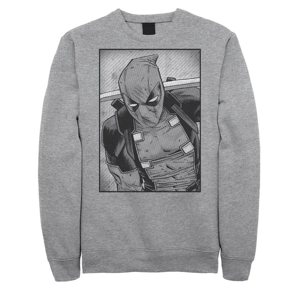 Men's Marvel Deadpool Grayscale Striped Distress Sweatshirt, Size: XL, Athletic Grey Product Image