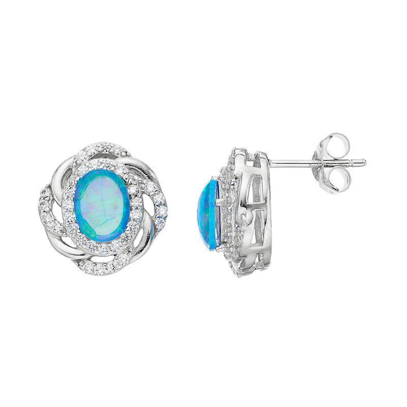 Sophie Miller Sterling Silver Lab-Created Opal & Cubic Zirconia Oval Stud Earrings, Womens, Blue Product Image