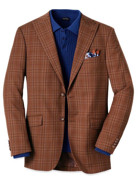 Wool Plaid Single Breasted Peak Lapel Sport Coat - Copper Plaid Product Image