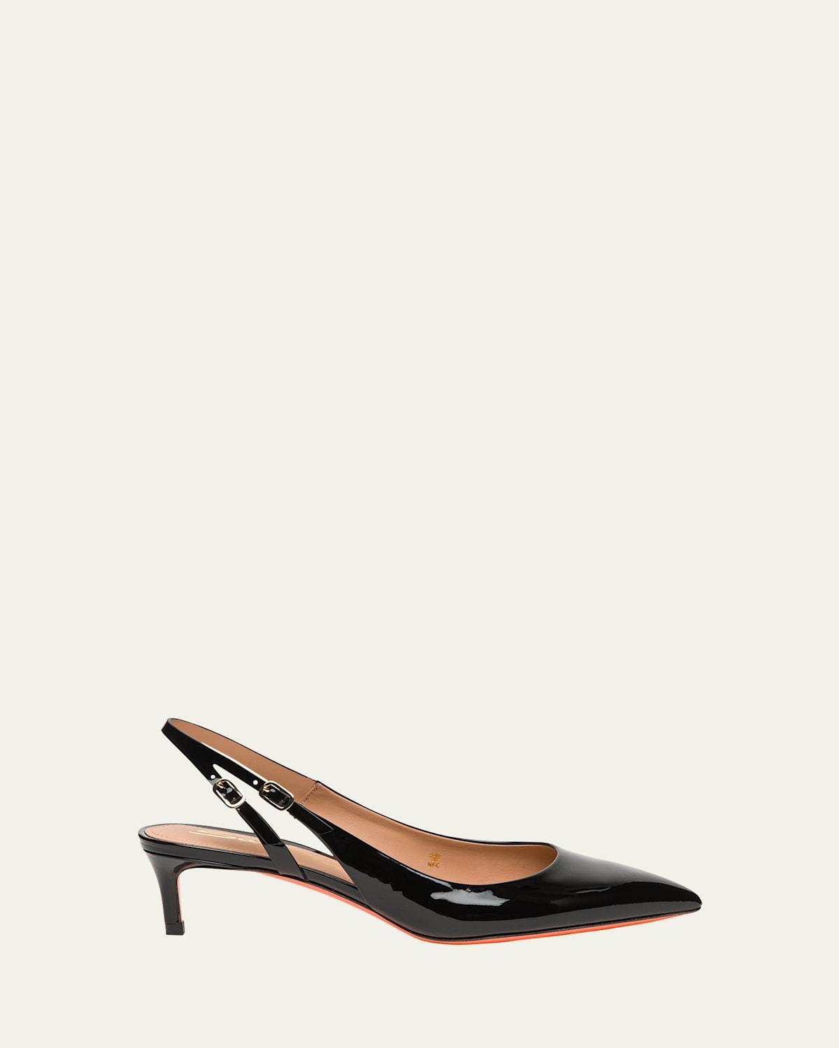 SANTONI Audrey Patent Kitten Slingback Pumps In Black Product Image