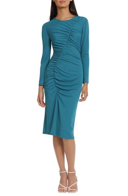 Donna Morgan Womens Round-Neck Curved-Ruched Dress Product Image