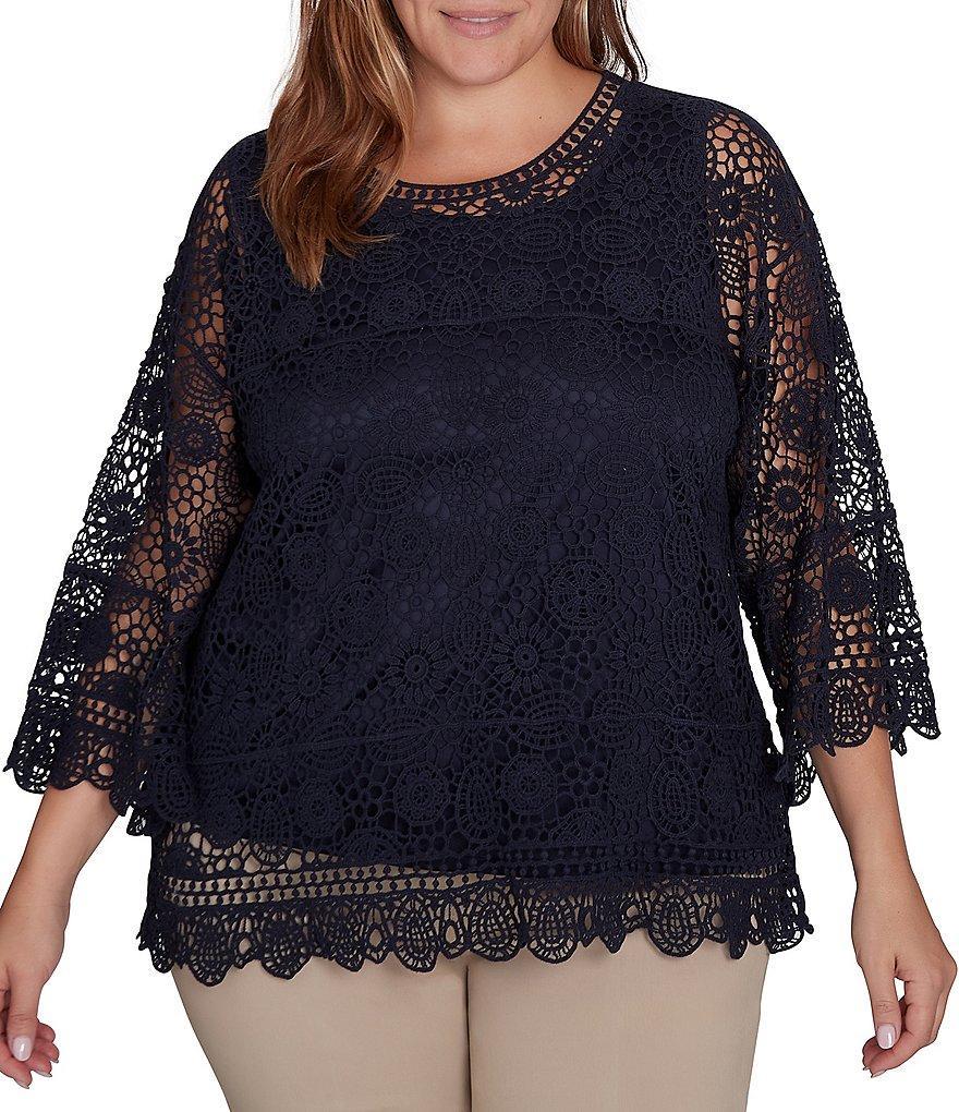 Ruby Rd. Plus Size Boat Neck 3/4 Sleeve Sweater Product Image