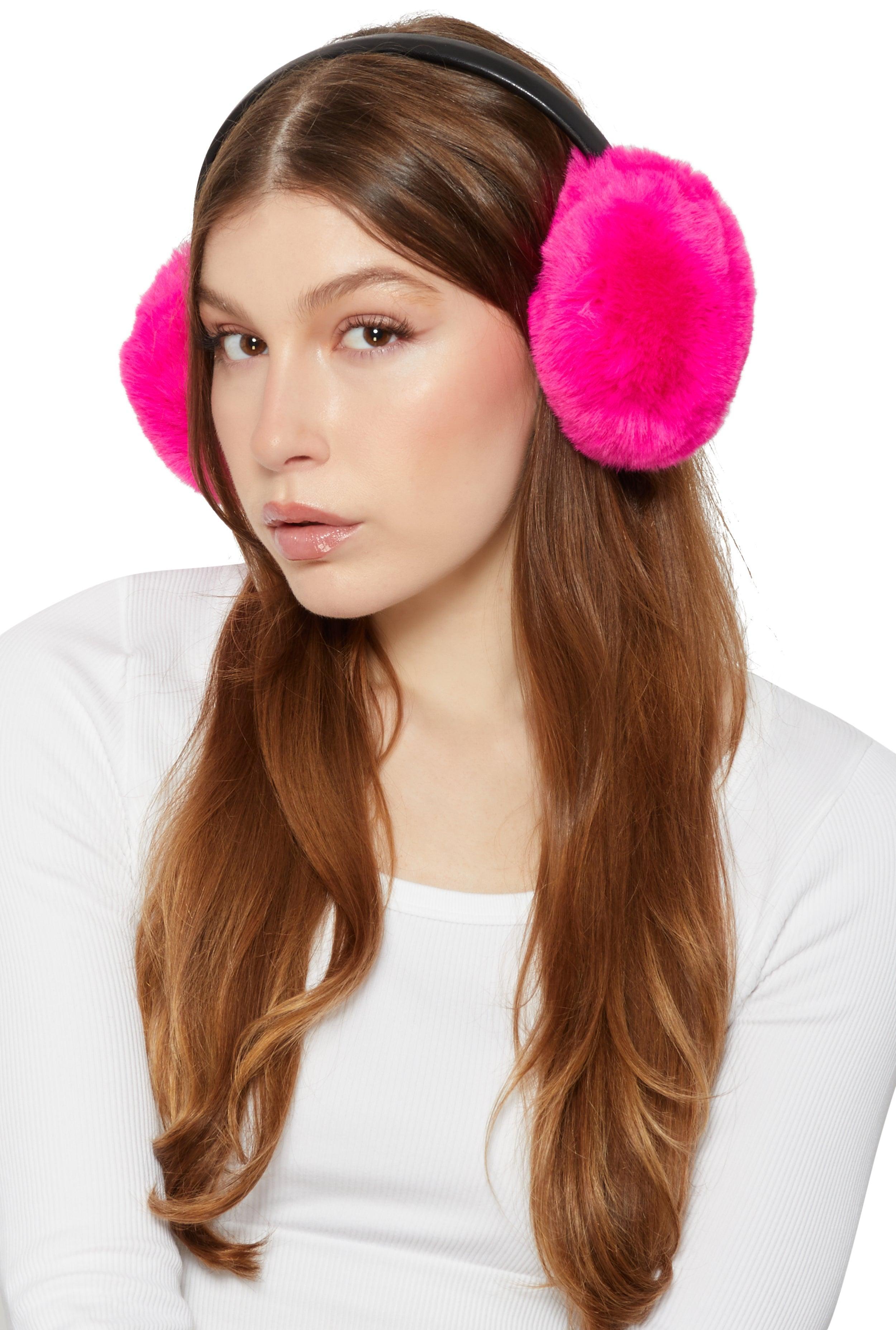 Womens Faux Leather Band Faux Fur Earmuffs Product Image