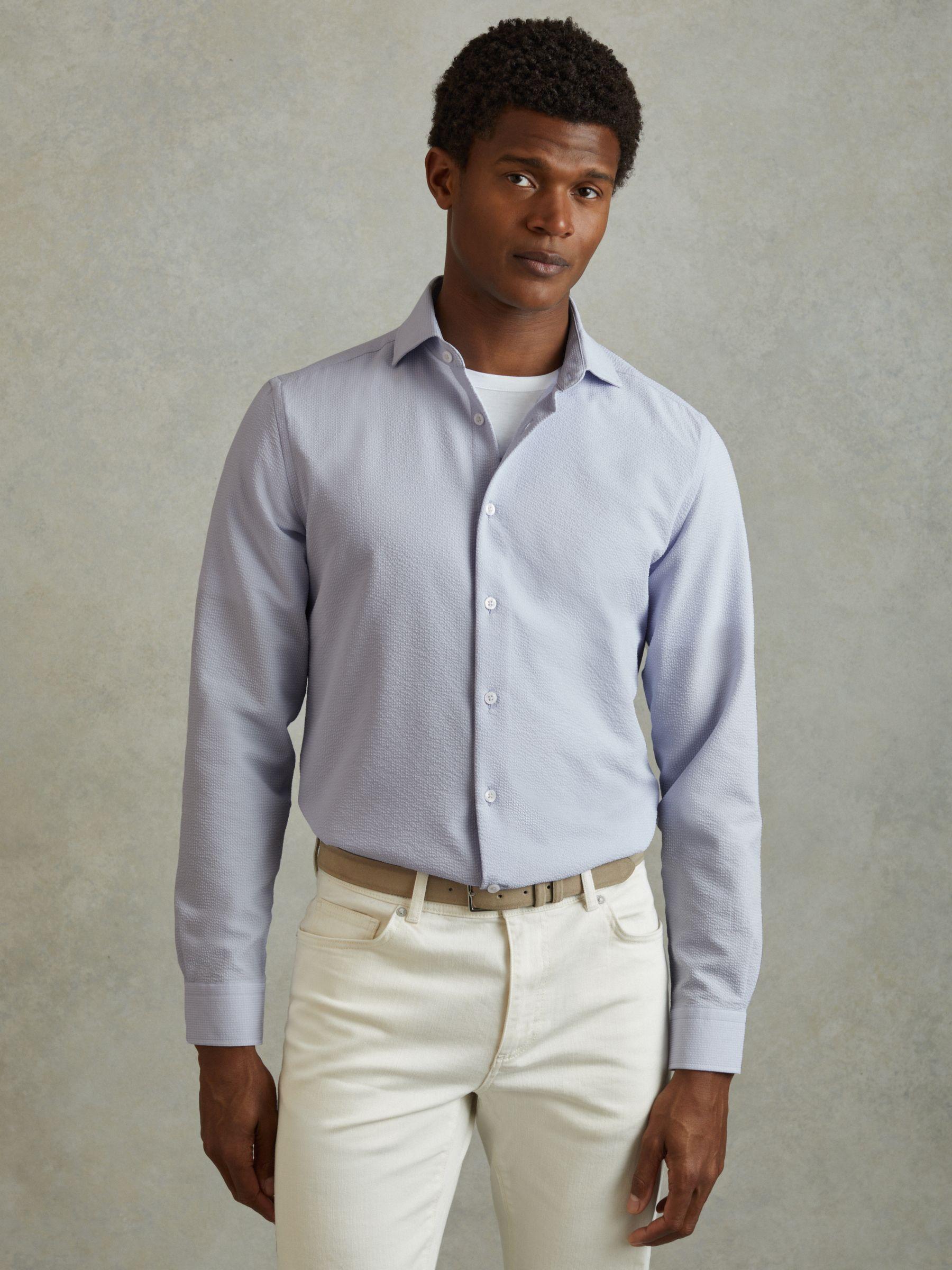 Textured Cutaway Collar Shirt in Soft Blue Product Image
