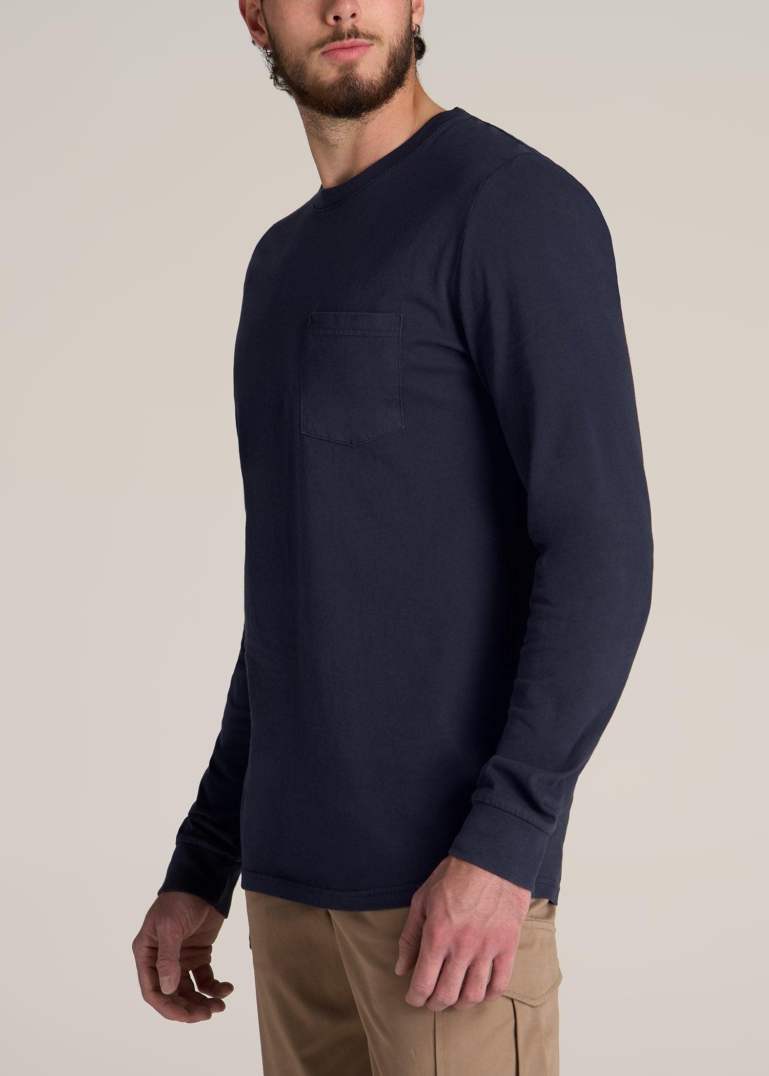Garment Dyed Long Sleeve Pocket Tee for Tall Men in Evening Blue Male Product Image