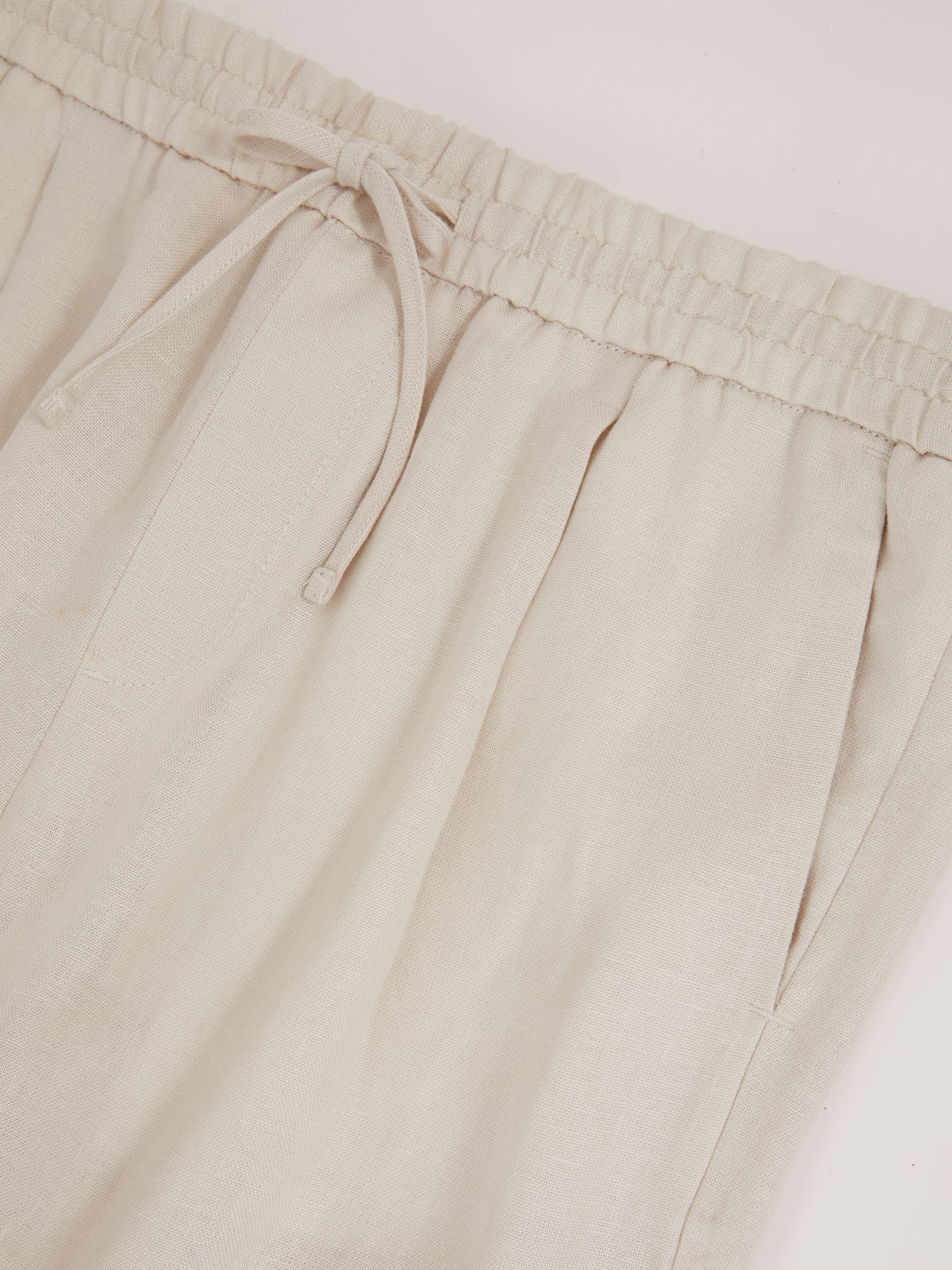 Linen Drawstring Relaxed-Fit Trousers in Stone Product Image