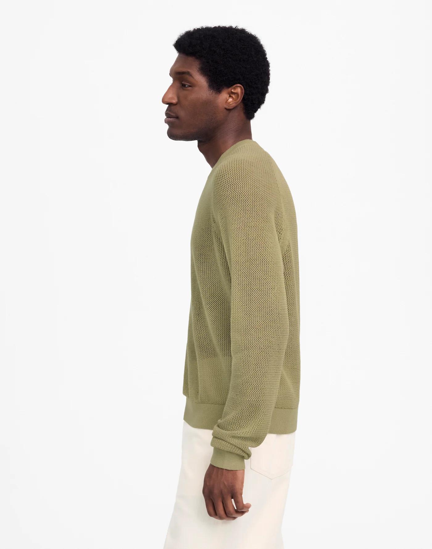 Mesh-Knit Crewneck Sweater in Lightweight Cotton-Linen Blend Product Image