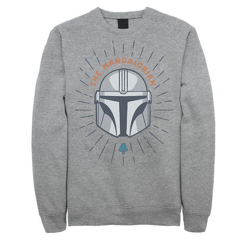 Mens Star Wars The Mandalorian Helmet Cartoon Sweatshirt Athletic Grey Product Image