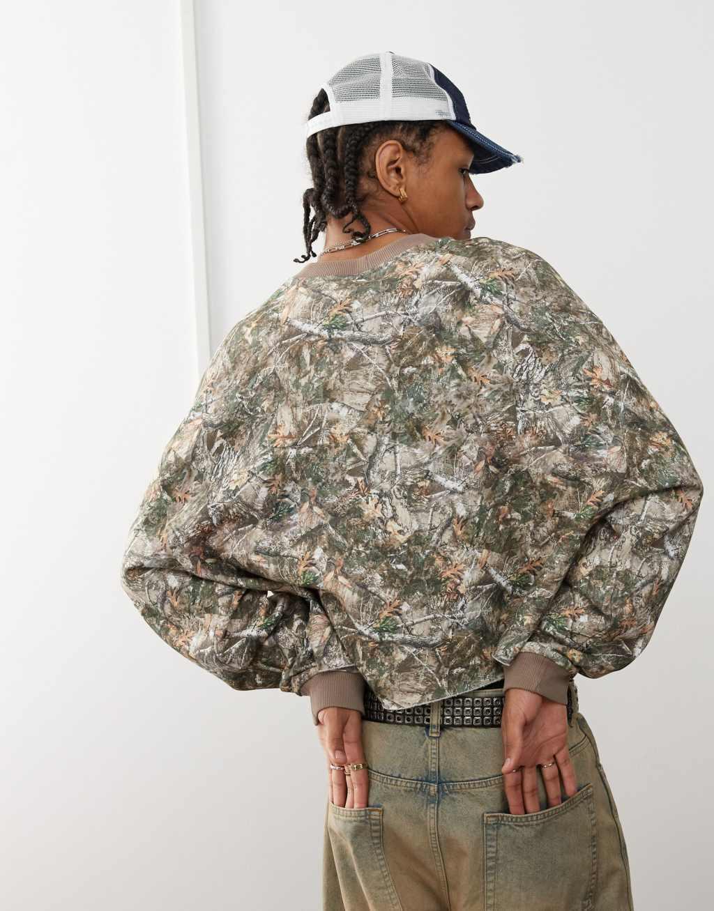 COLLUSION Boxy sweatshirt in khaki camo multi print  Product Image