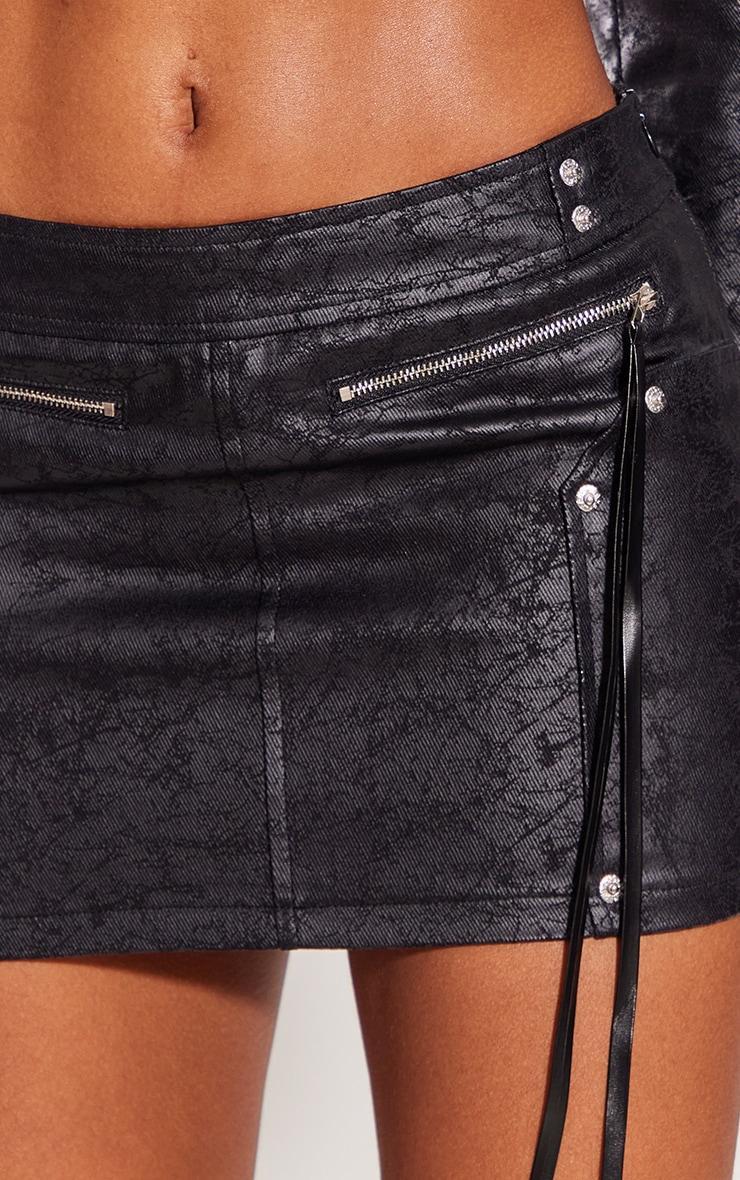 Black Crack Coated Zip Detail Denim Mini Skirt Product Image