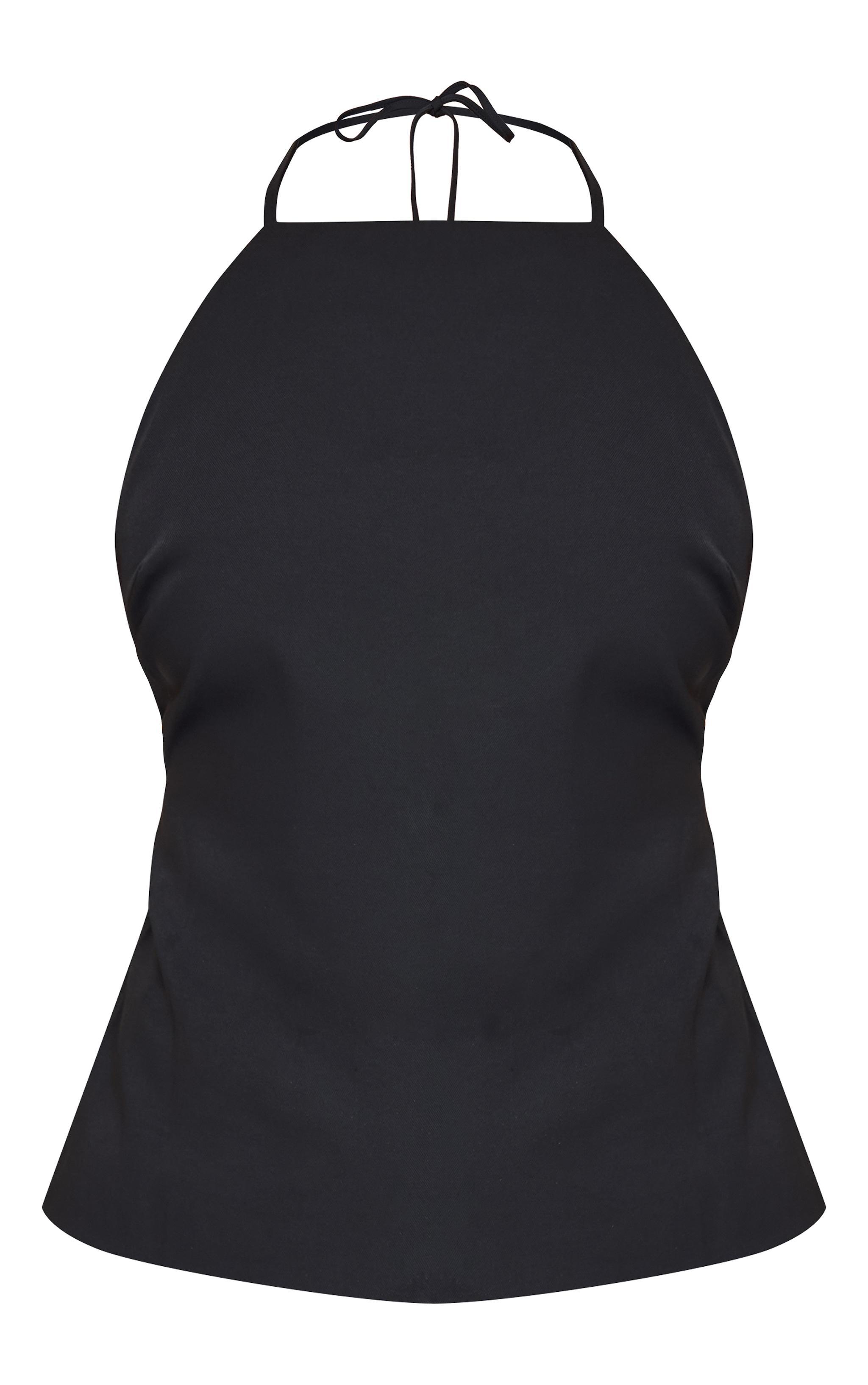 Black Tailored Woven Open Back Long Line Top Product Image