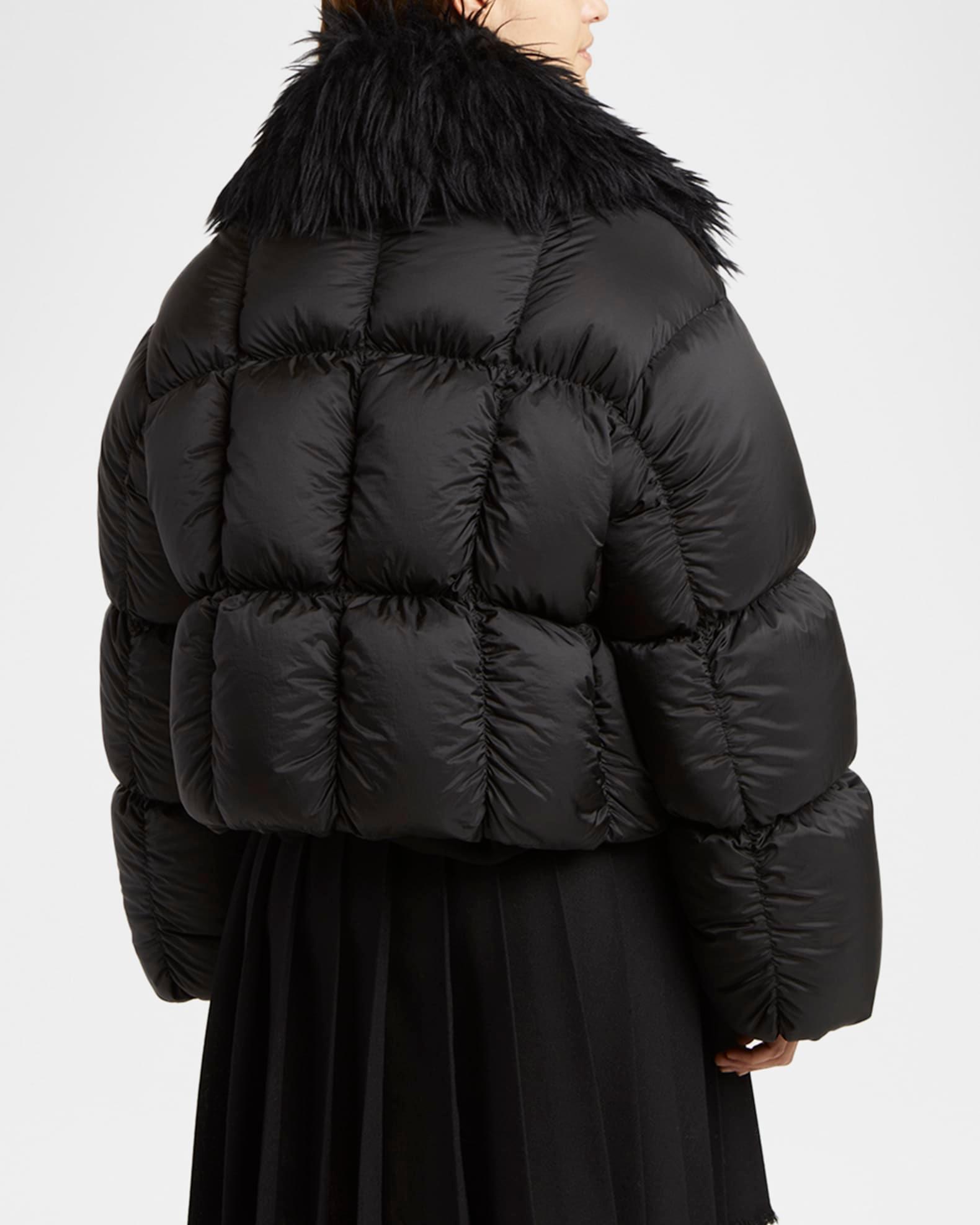 Gathered Quilted Jacket With Detachable Faux-Fur Collar Product Image