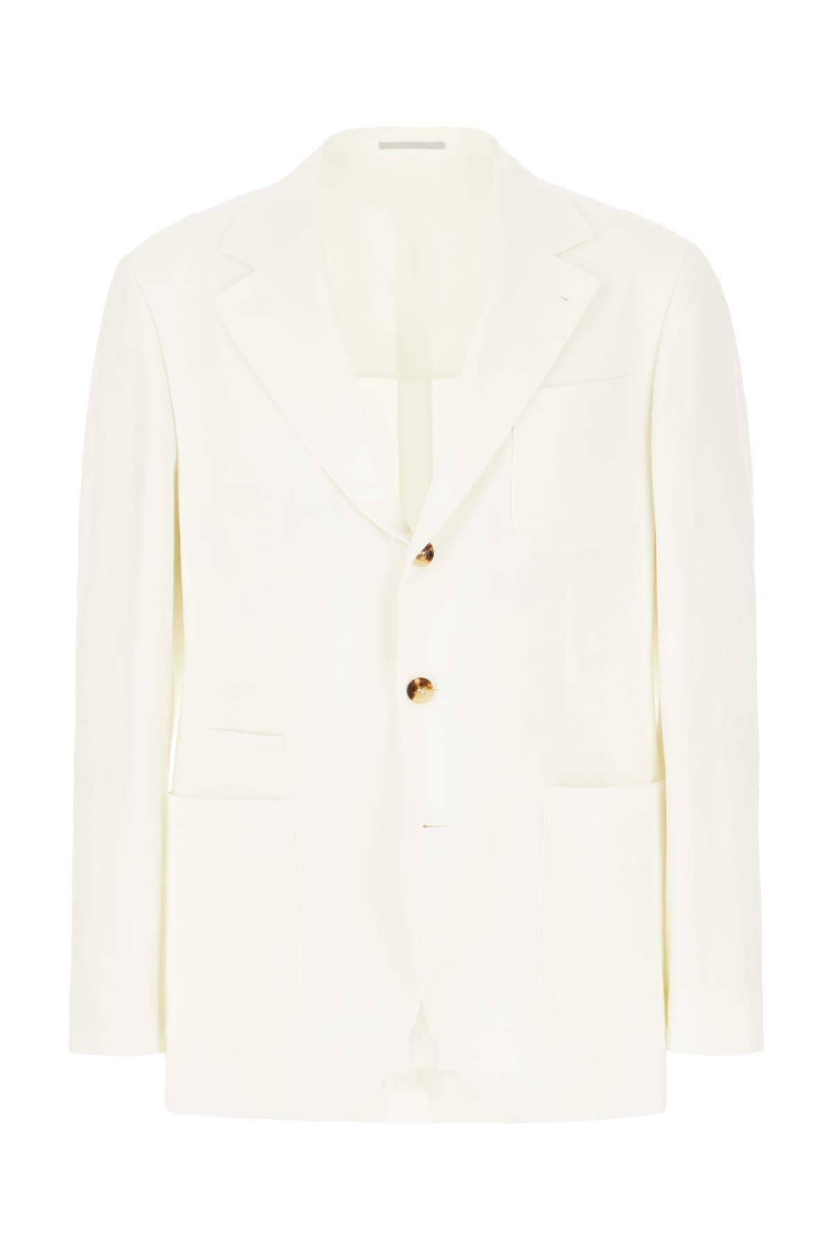 BRUNELLO CUCINELLI Ivory Linen Blazer In White Product Image