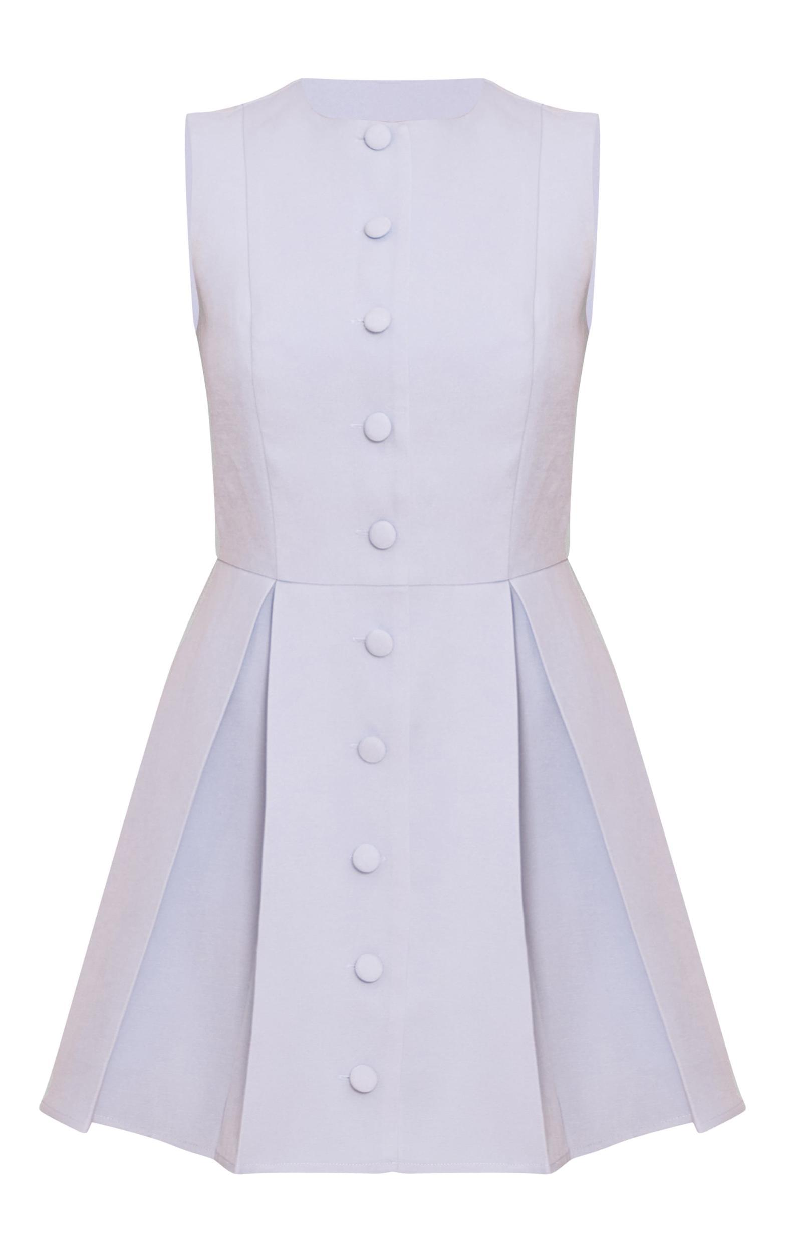 Light Blue Tailored Woven Button Down Pleated Shift Dress Product Image
