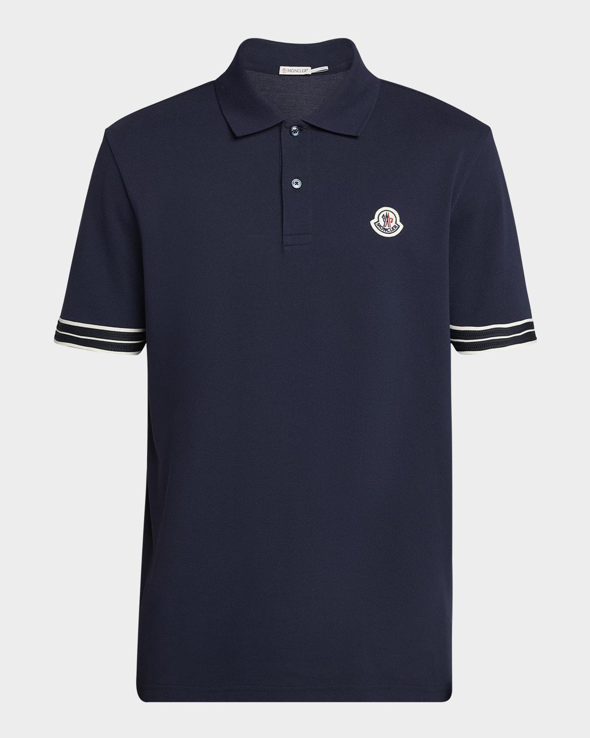 Mens Striped-Trim Pique Polo Shirt Product Image