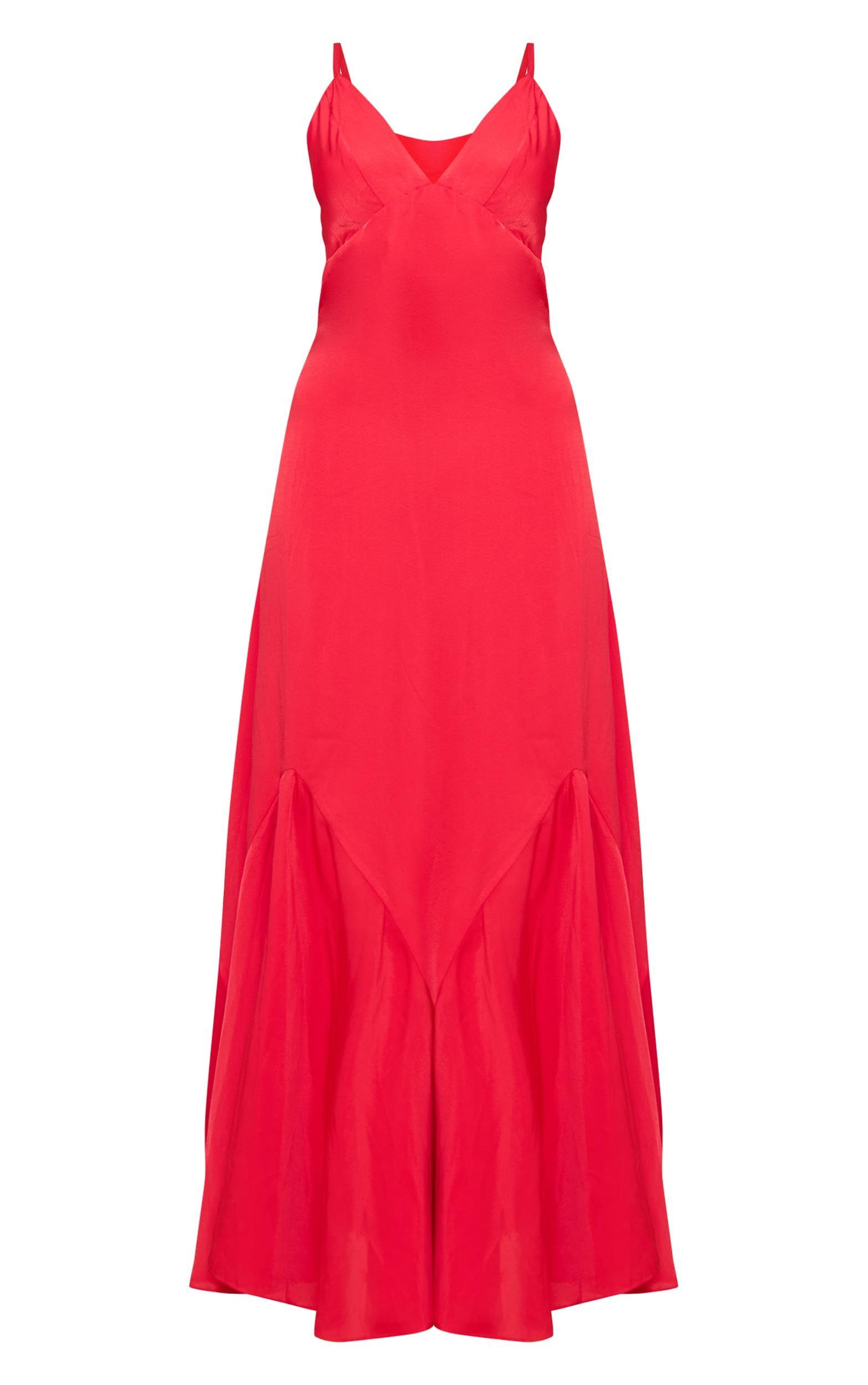 Red Satin V Neck Maxi Dress Product Image