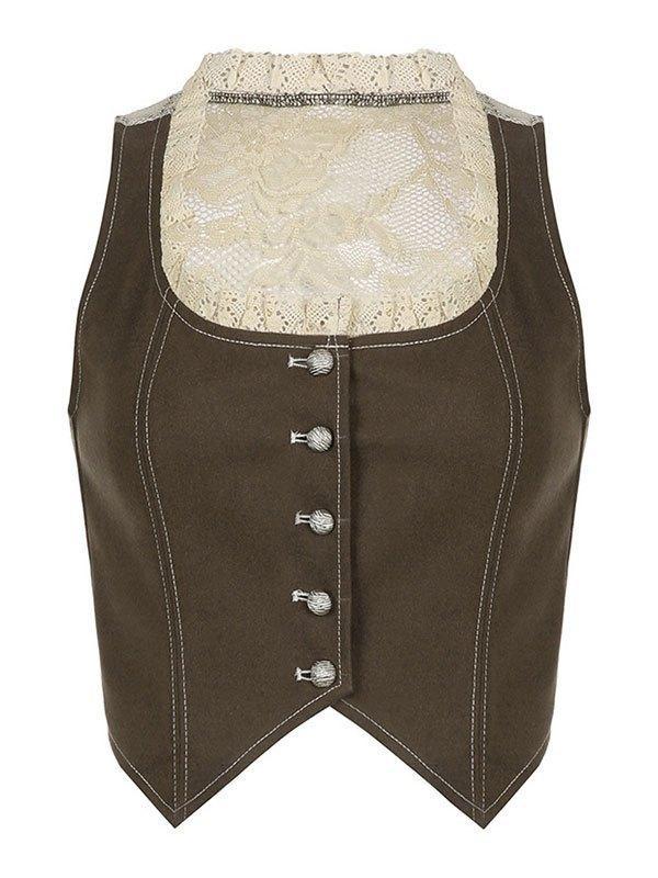 Patchwork Lace Button Down Corset Top Product Image