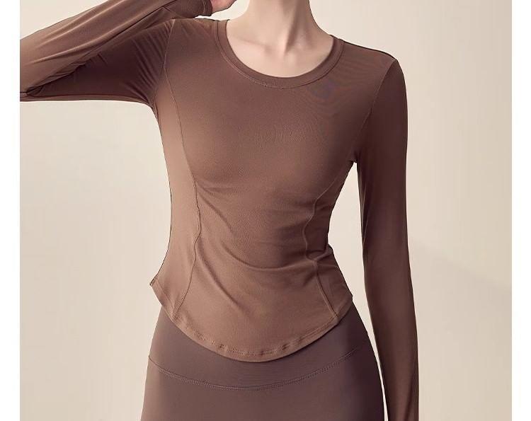 Long Sleeve Round Neck Plain Sport T-Shirt Product Image