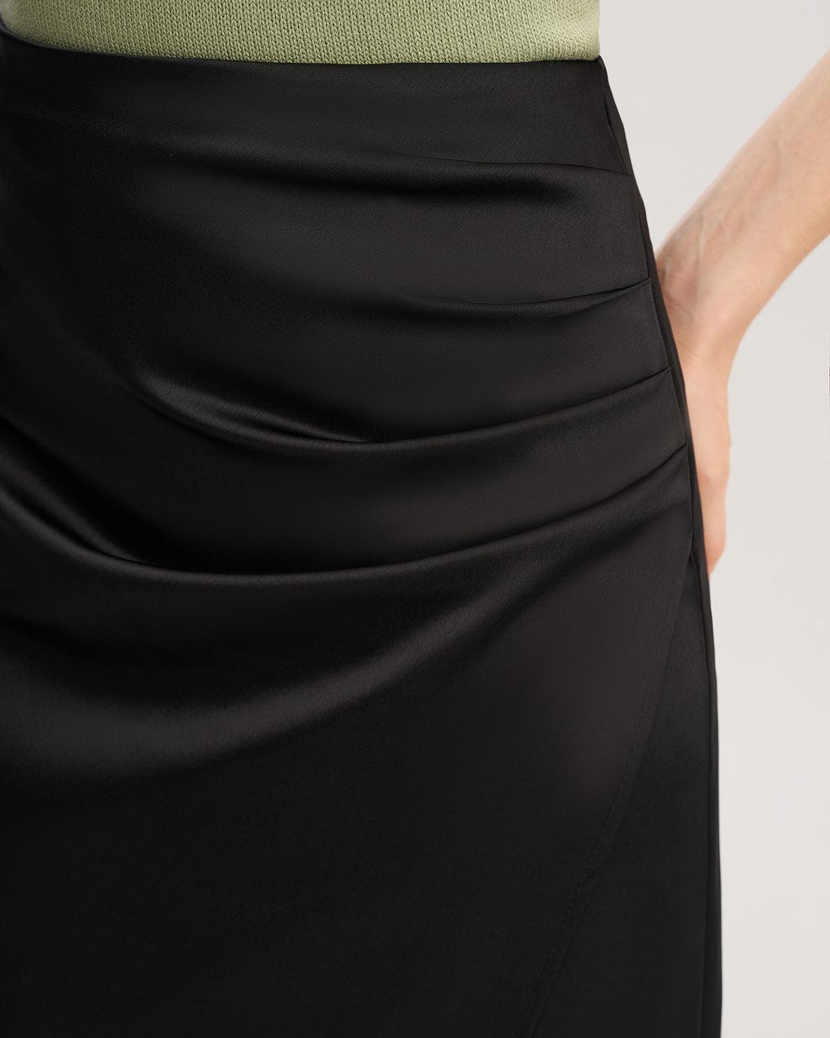 Black Ruched Wrap Midi Skirt Product Image
