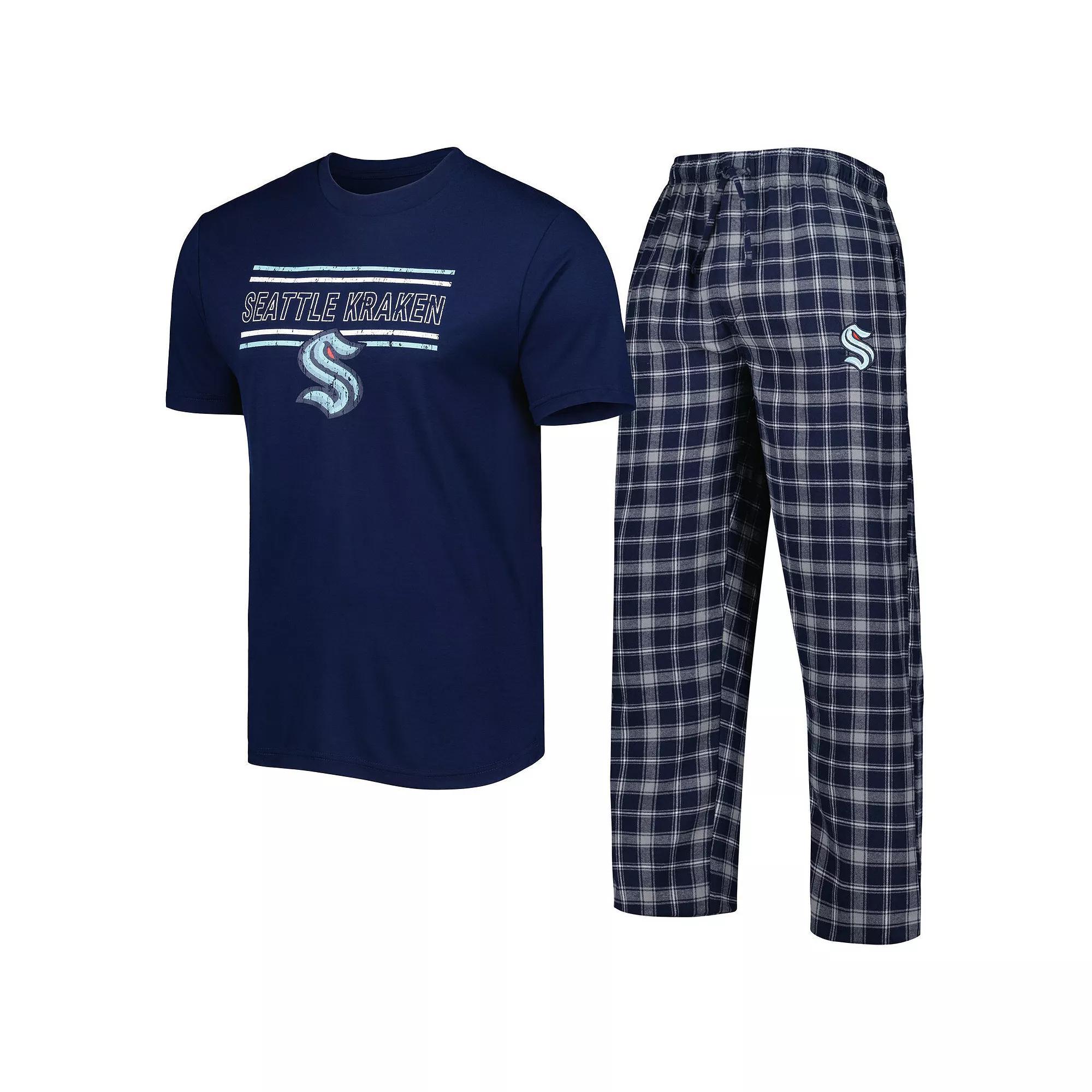 Men's Concepts Sport Navy/Gray Seattle Kraken Badge T-Shirt & Pants Sleep Set, Size: XL, Krk Blue Product Image