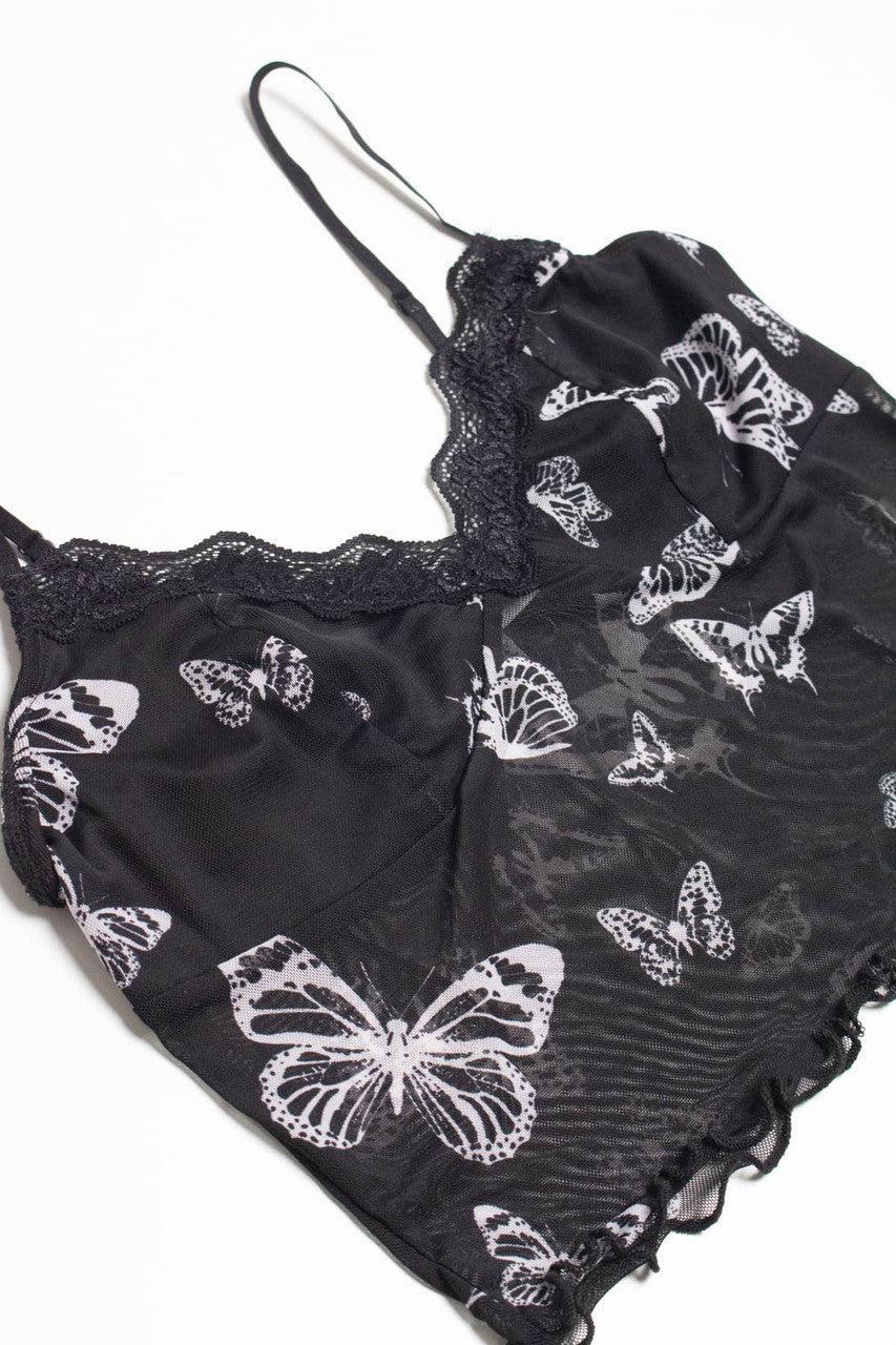 Black Butterfly Lace Trimmed Mesh Cami Product Image