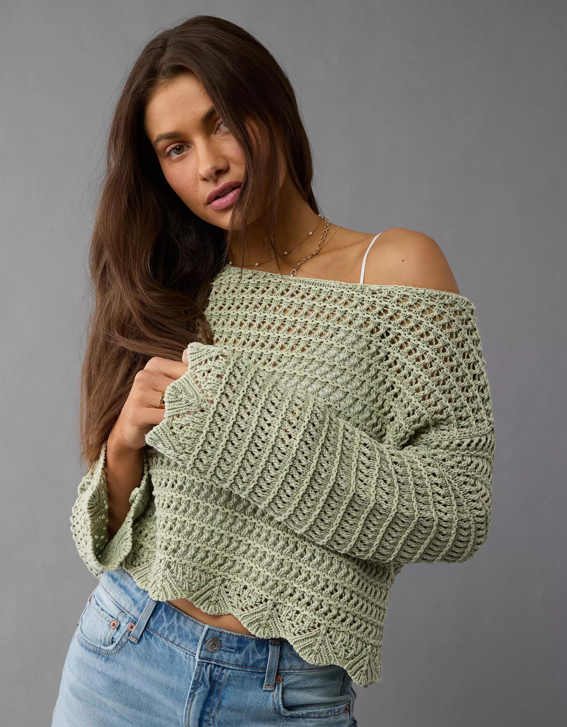 AE Ballet Neck Open Knit Sweater Product Image