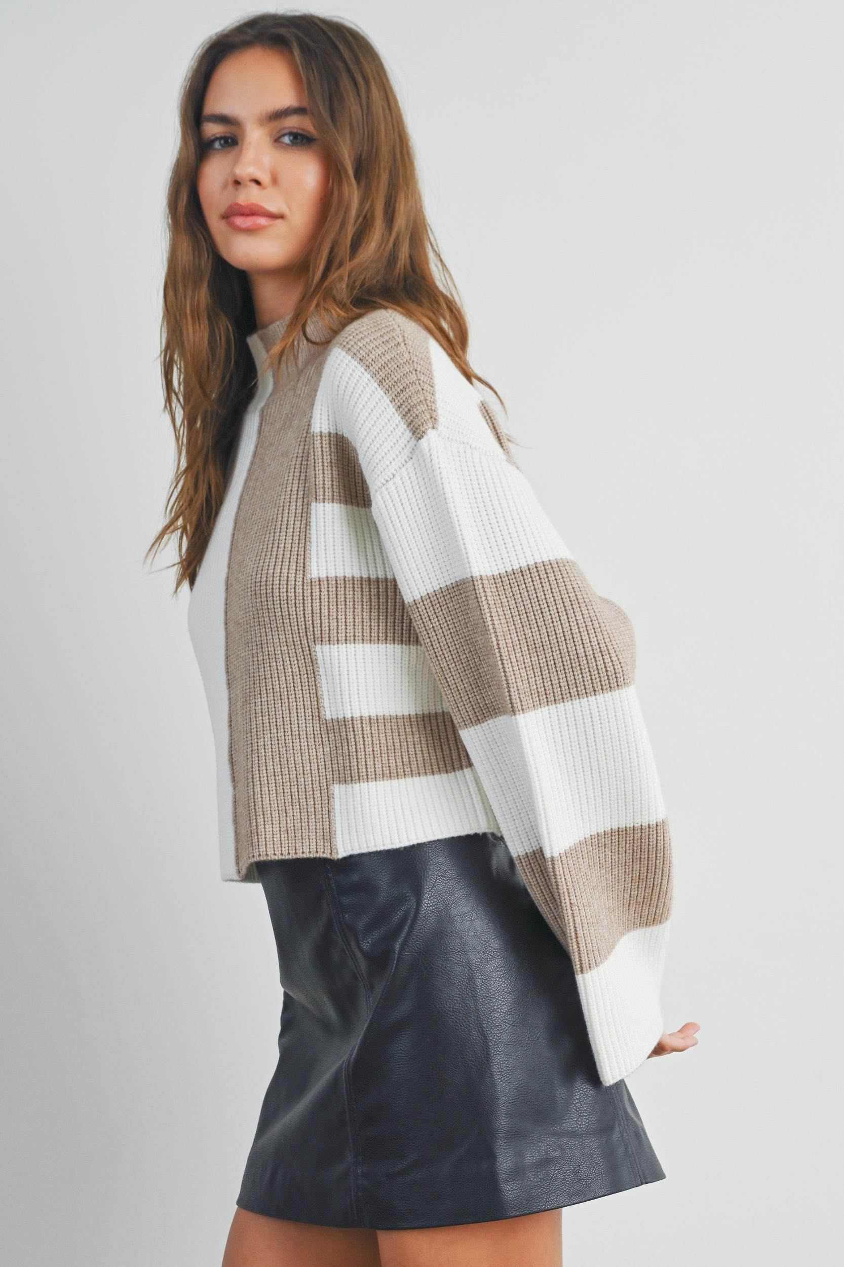Color Block Mock Neck Sweater Product Image