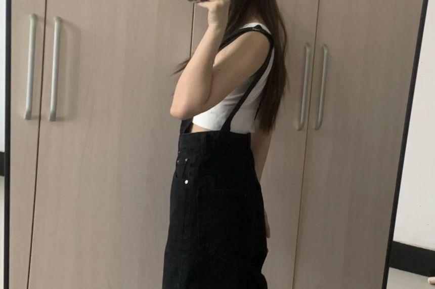 High-Waist Washed Straight-Cut Jumpsuit Product Image