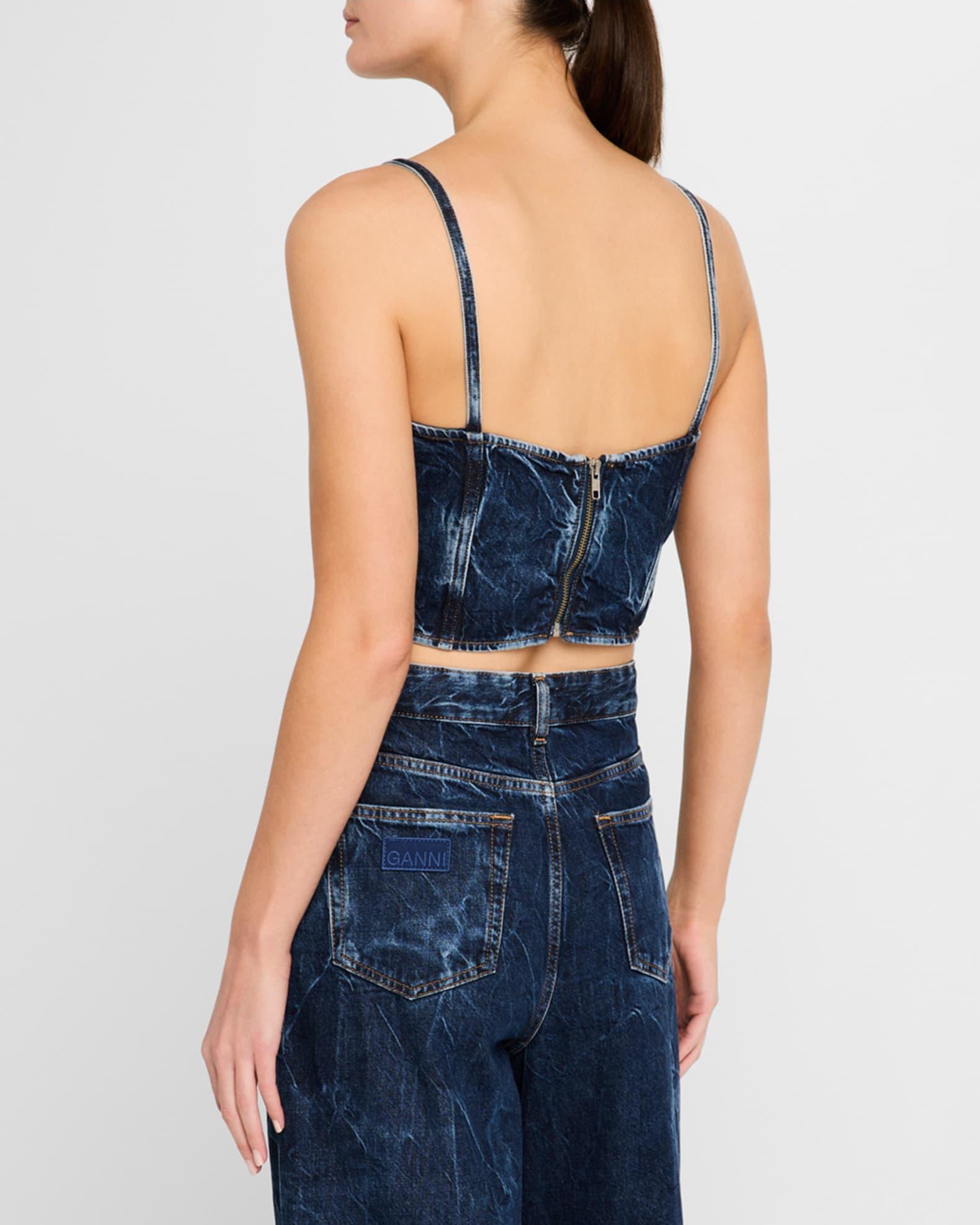 Crinkled Denim Bow Strap Top Product Image