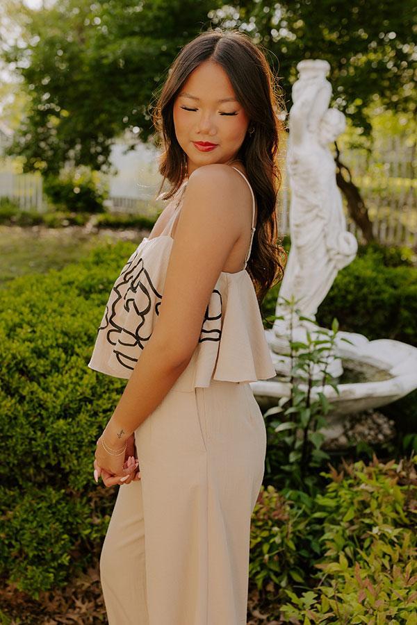 First Class Chic Embroidered Crop Top in Iced Latte Product Image