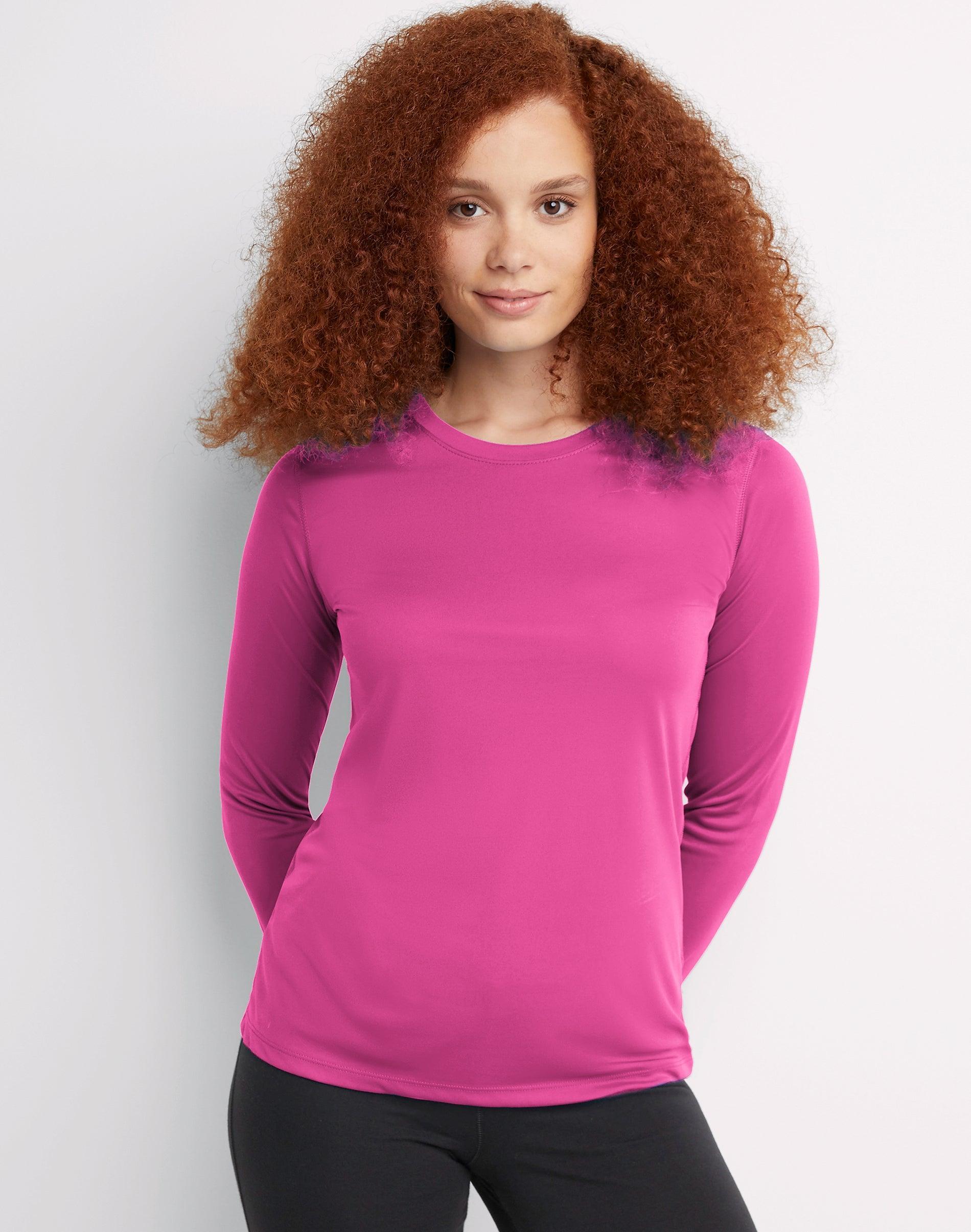 Women's Hanes® Cool Dri Long-Sleeve Performance Tee, Size: Small, Awesome Blue Product Image