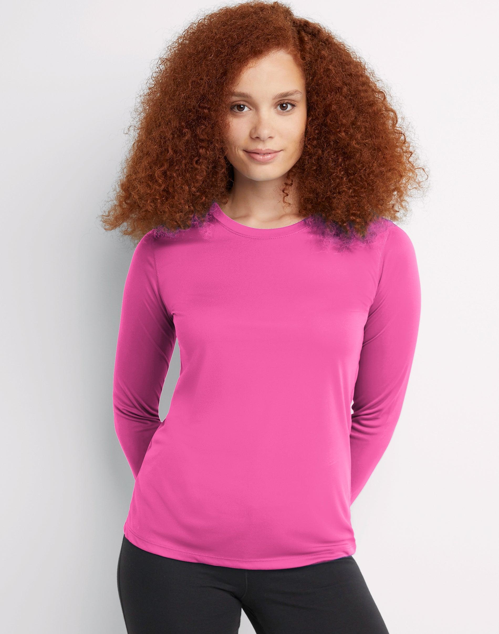 Women's Hanes® Cool Dri Long-Sleeve Performance Tee, Size: Small, Awesome Blue Product Image