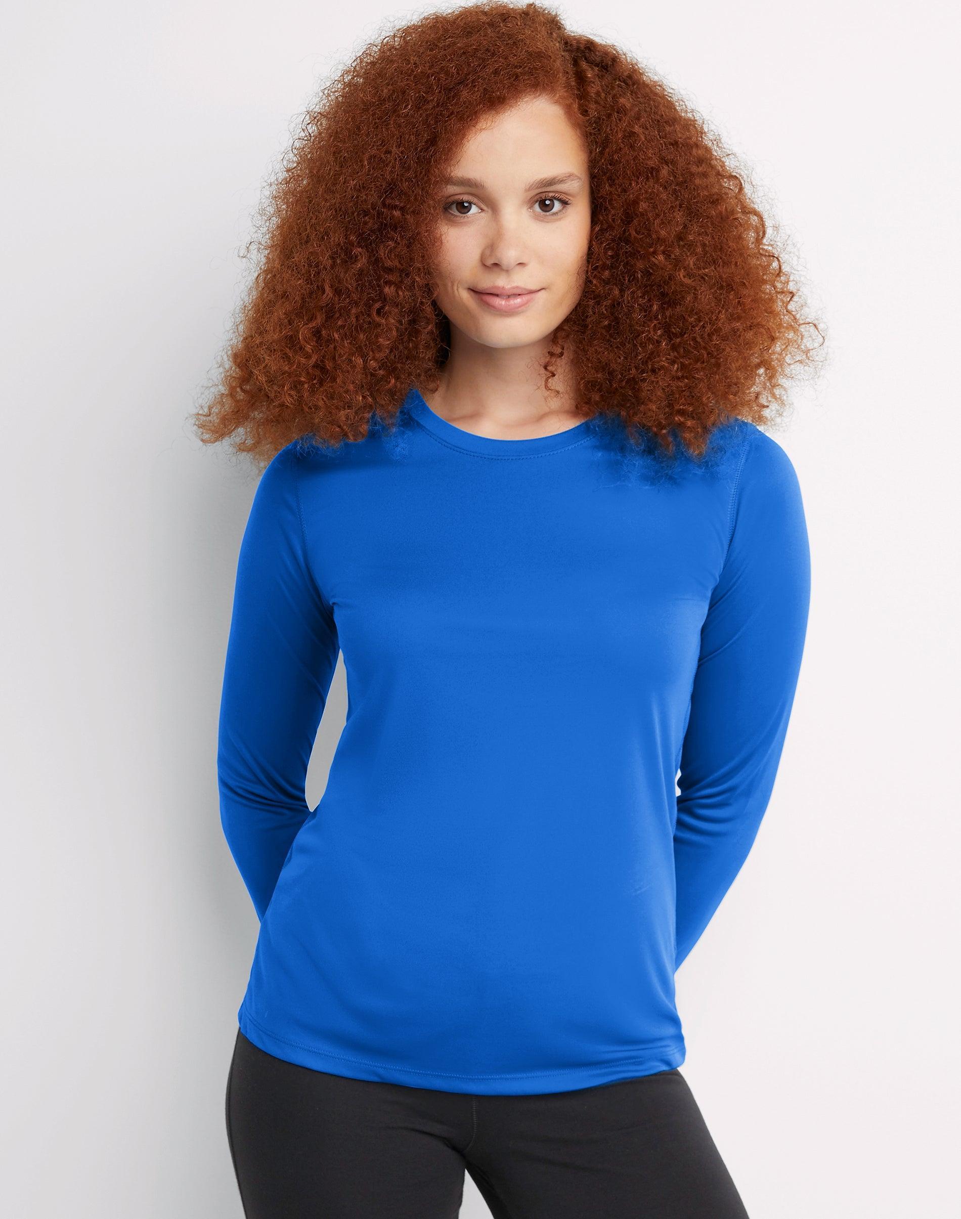 Women's Hanes® Cool Dri Long-Sleeve Performance Tee, Size: Small, Awesome Blue Product Image