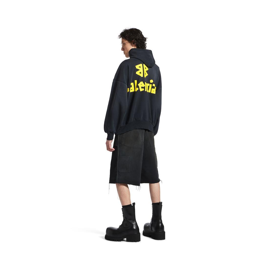 Tape Type Ripped Pocket Hoodie Oversized in Black Faded Product Image