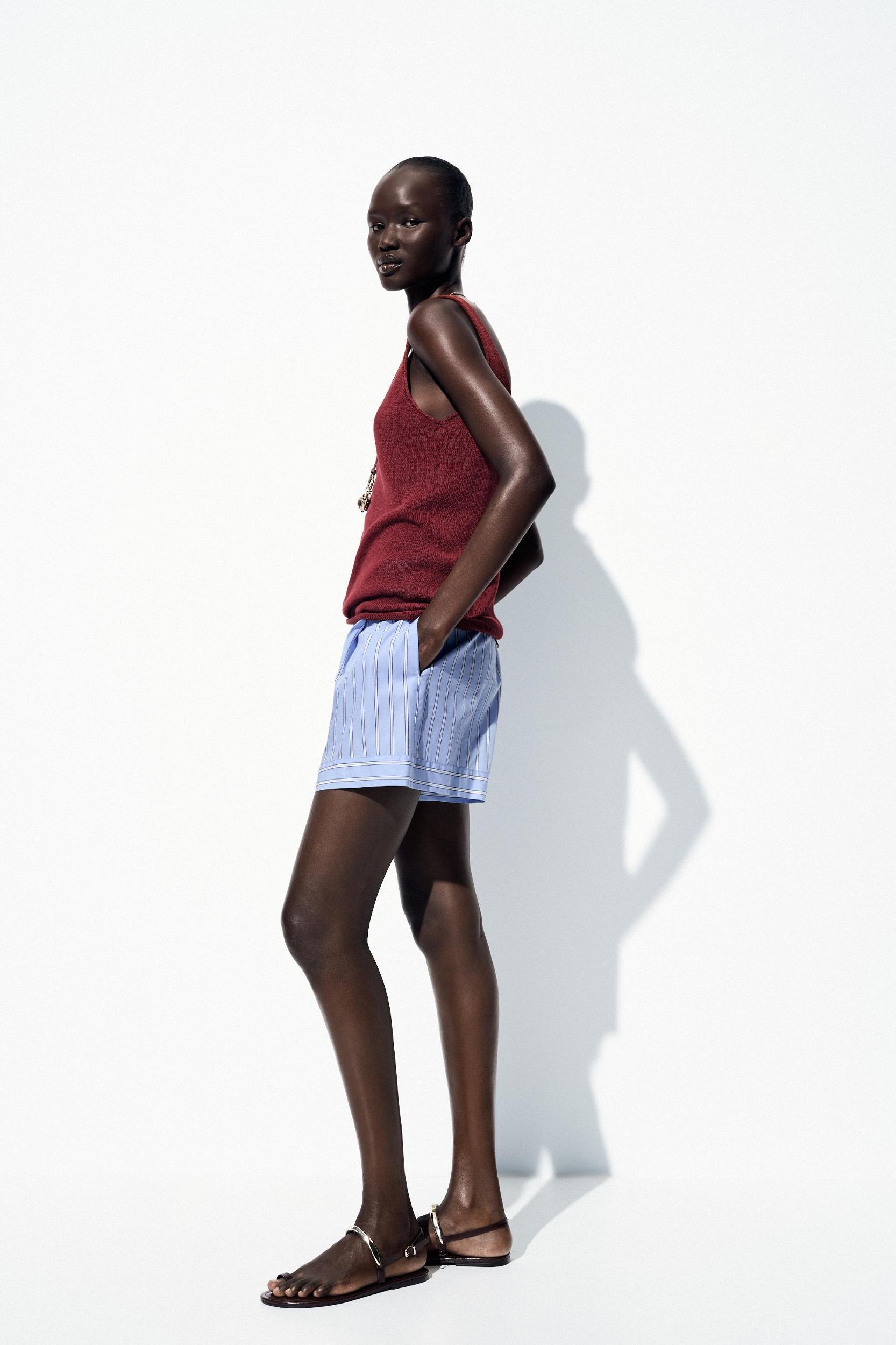 STRIPED BELTED SHORTS Product Image