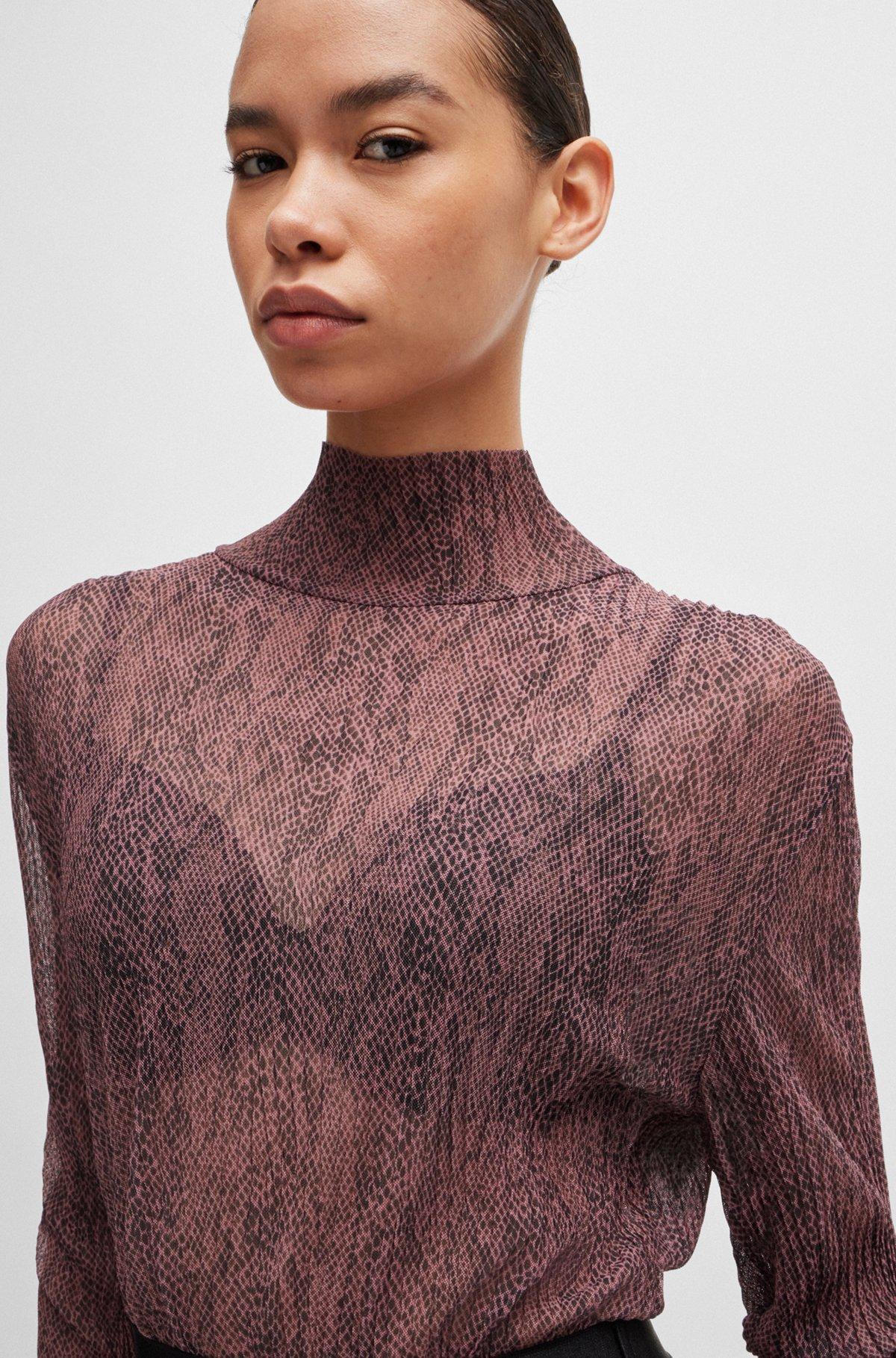 High-neck top in plissé tulle Product Image