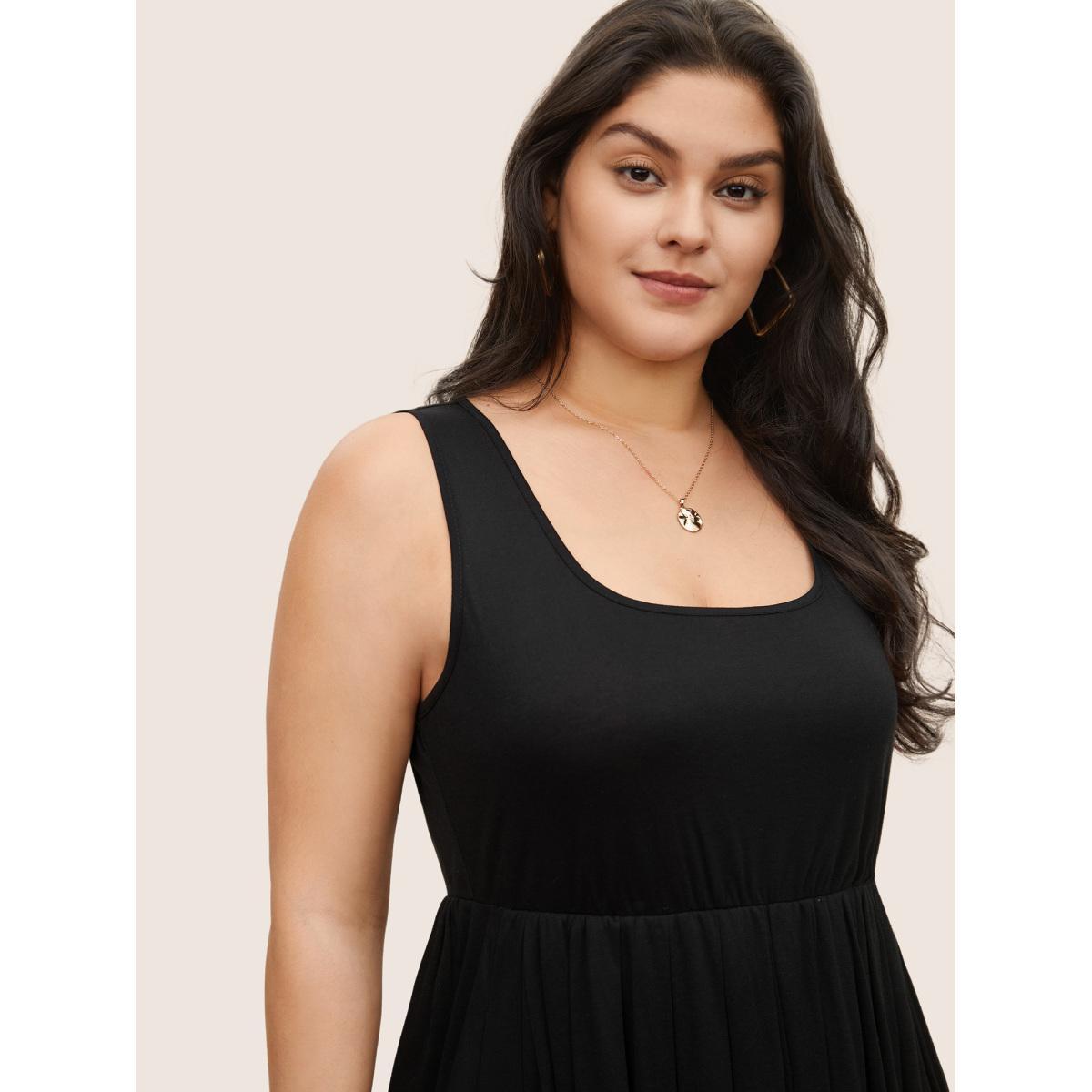 Plus Size Supersoft Essentials Solid Gathered Tank Dress Mauve Women Basics Non U-neck Sleeveless Curvy Midi Dress BloomChic 10/M Product Image