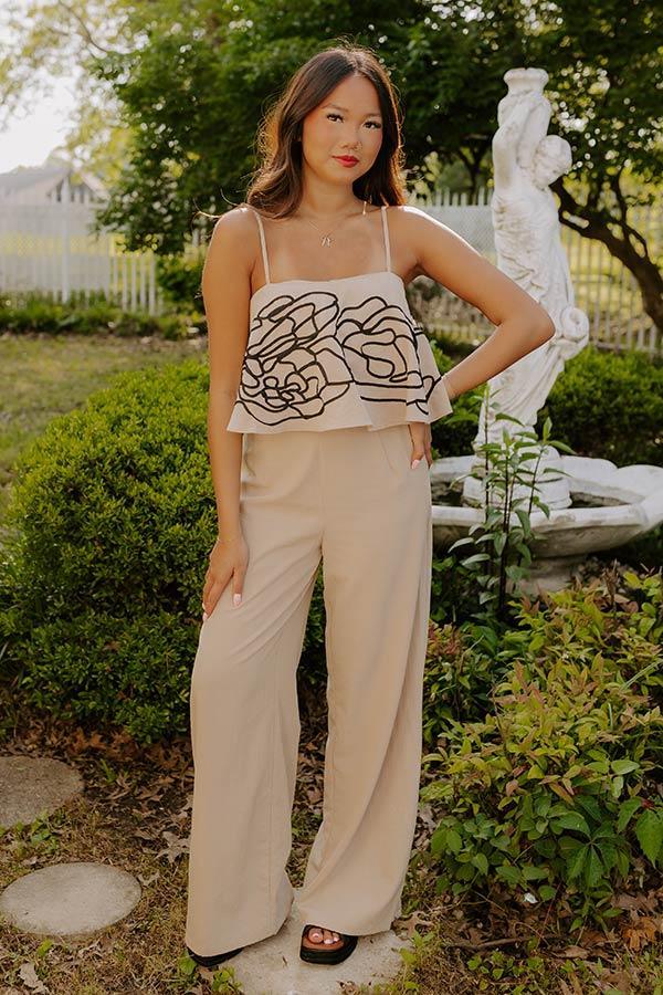 First Class Chic Embroidered Crop Top in Iced Latte Product Image